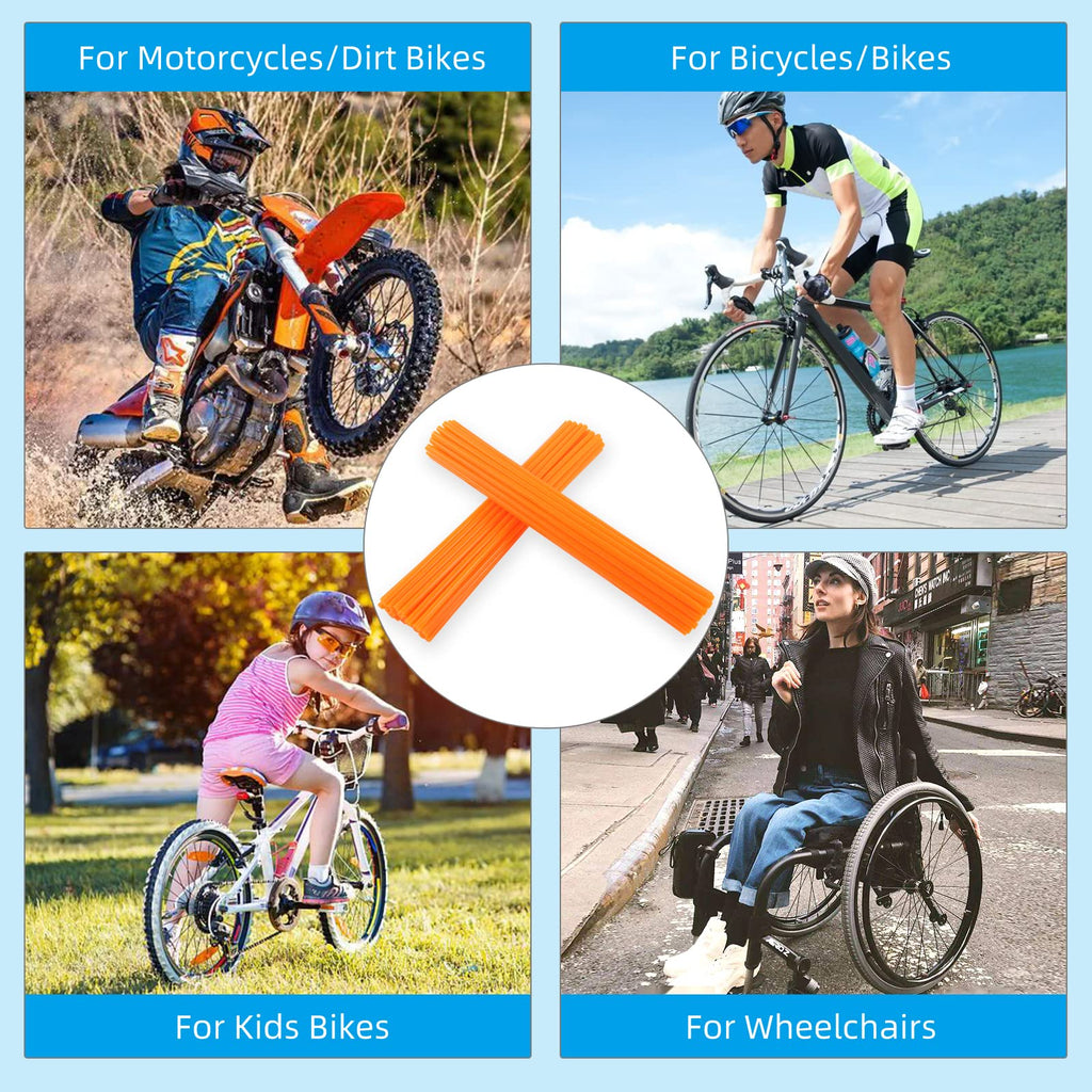 Ppxiong Orange Spoke Skins Covers: 8-21 Inch Rims Protector & Decoration For Dirt Bike  Mountain Bike  Bicycle  Wheelchair  Moto