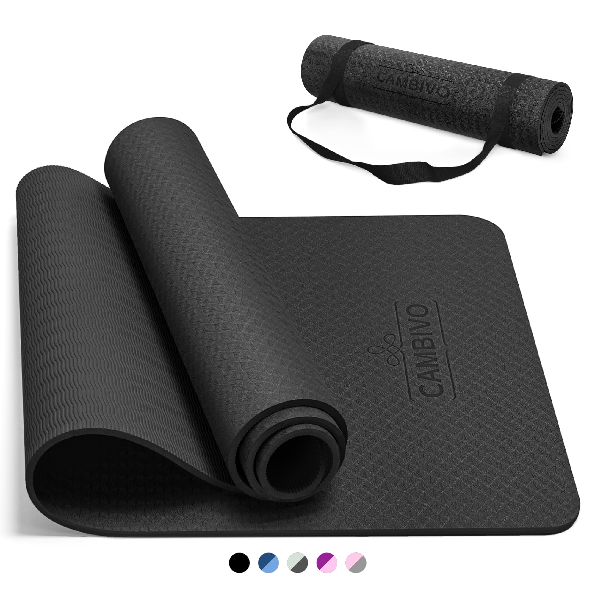 Cambivo Yoga Mat For Women Men Kids, 72'' X 24'' Tpe Yoga Mats, 1/4 & 2/5 Inch Extra Thick Yoga Mat Non Slip, Workout Mat With C