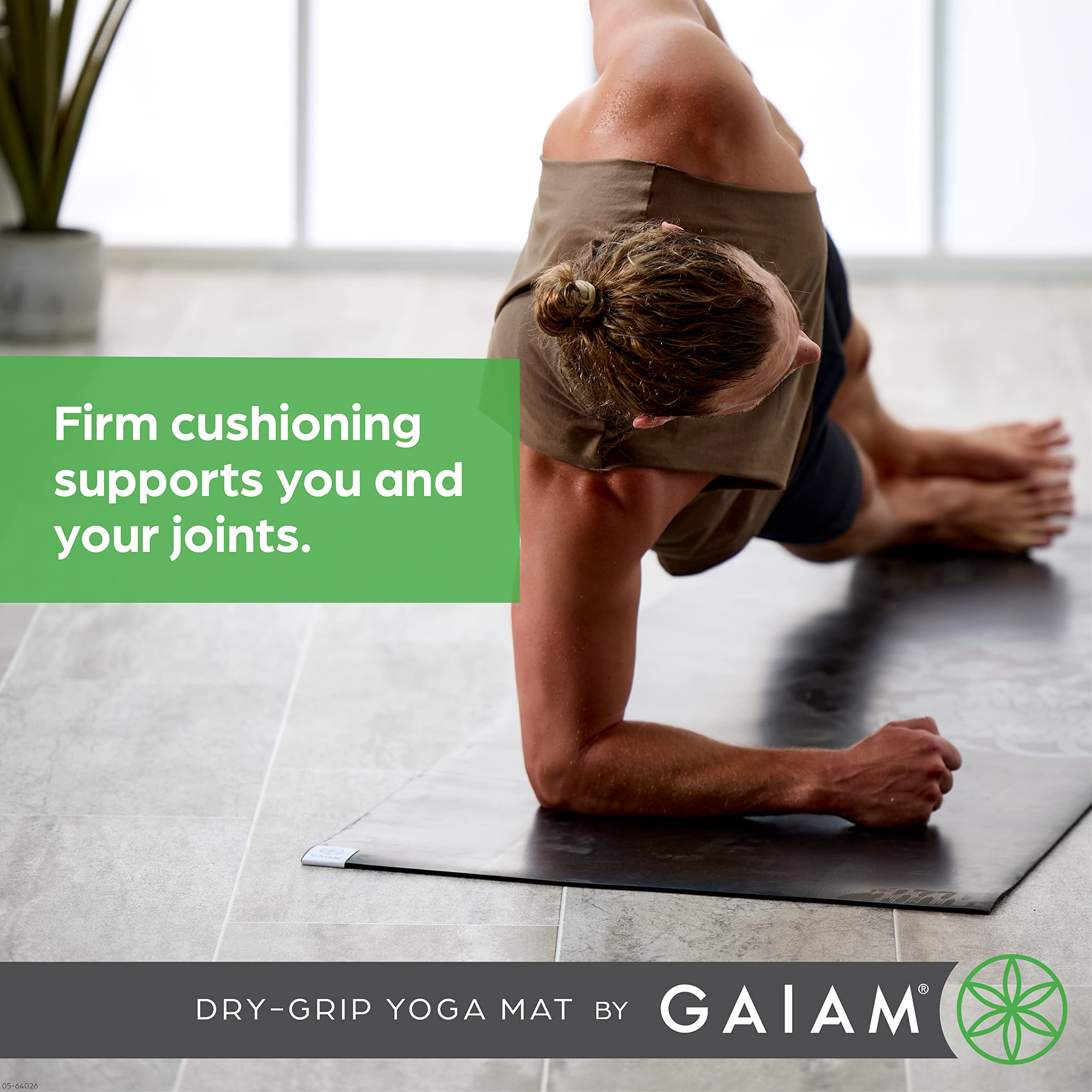 Gaiam Dry-Grip Yoga Mat - 5Mm Thick Non-Slip Exercise & Fitness Mat For Standard Or Hot Yoga, Pilates And Floor Workouts - Cushi