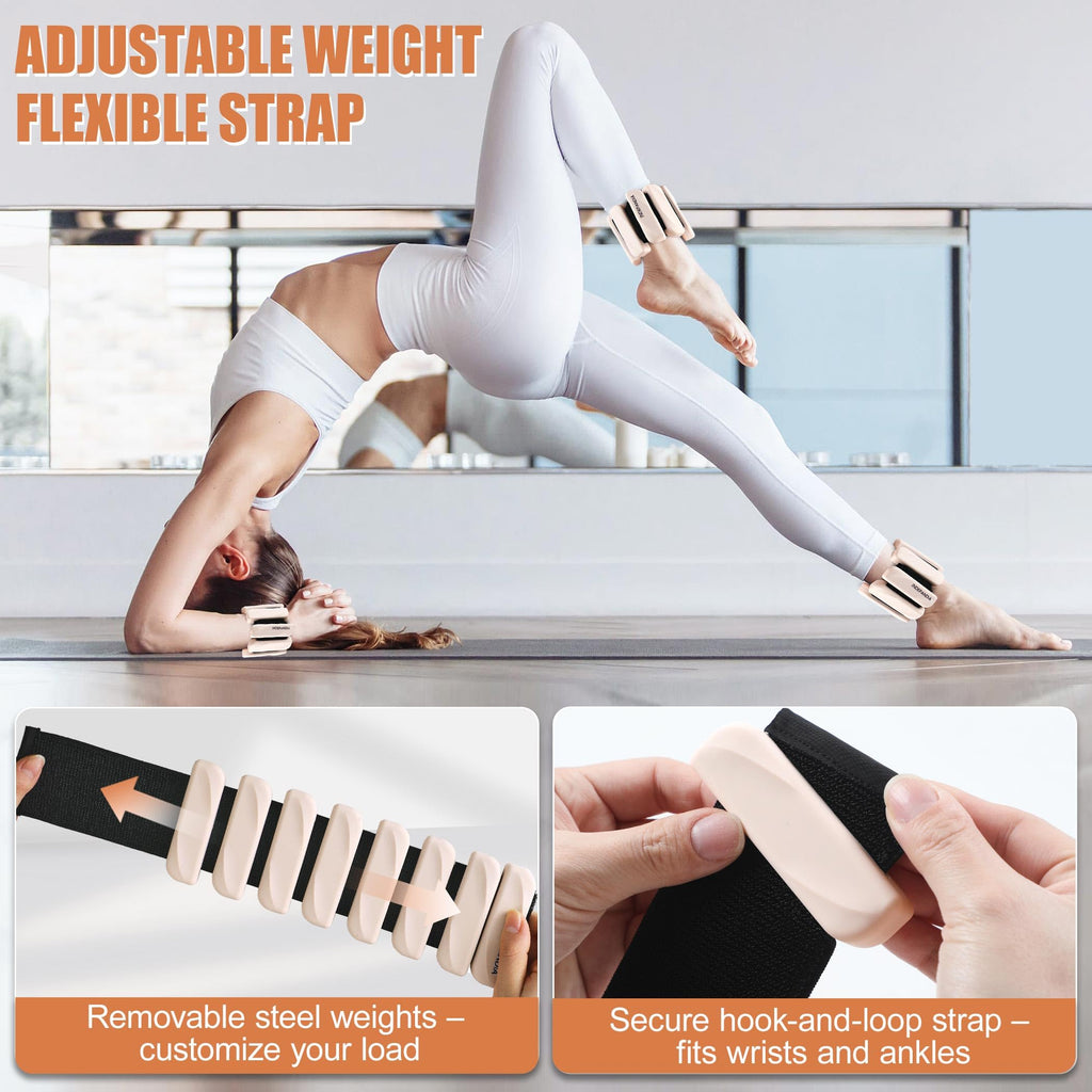 INDEPANDIA Wrist & Ankle Weights for Women and Men, 4lbs Pair Adjustable Silicone Weighted Bangles for Arm & Leg Workouts, Perfe