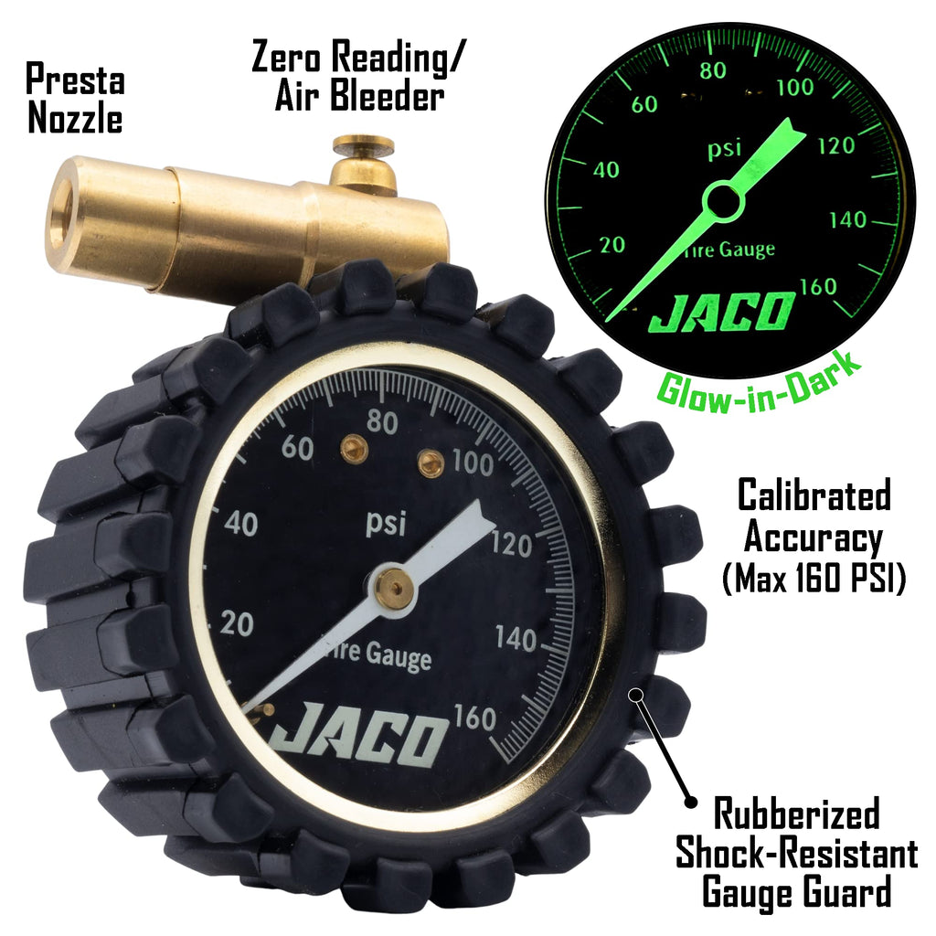 Jaco Rdx-160 Presta Tire Pressure Gauge For Bikes (10-160 Psi) | Road Bike & Bmx Series