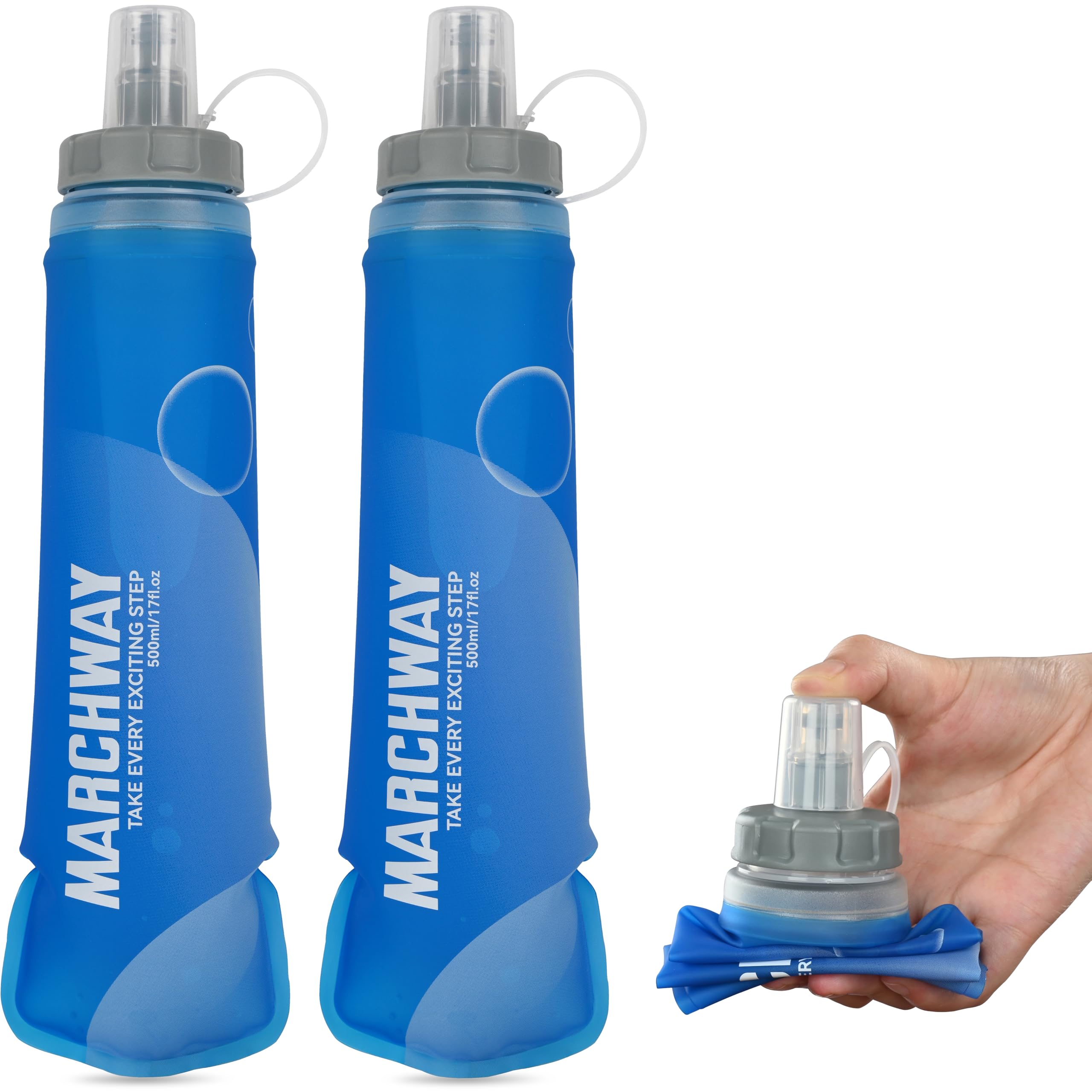 MARCHWAY Soft Hydration Flask with Wide Mouth, 300ml/500ml Collapsible TPU Water Bottle, Leakproof Portable Flexible for Running