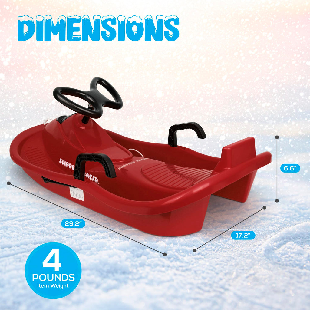 Slippery Racer Downhill Derby Flexible Kids Toddler Plastic Toboggan Steerable Plastic Snow Sled With Built-In Brakes And Steeri