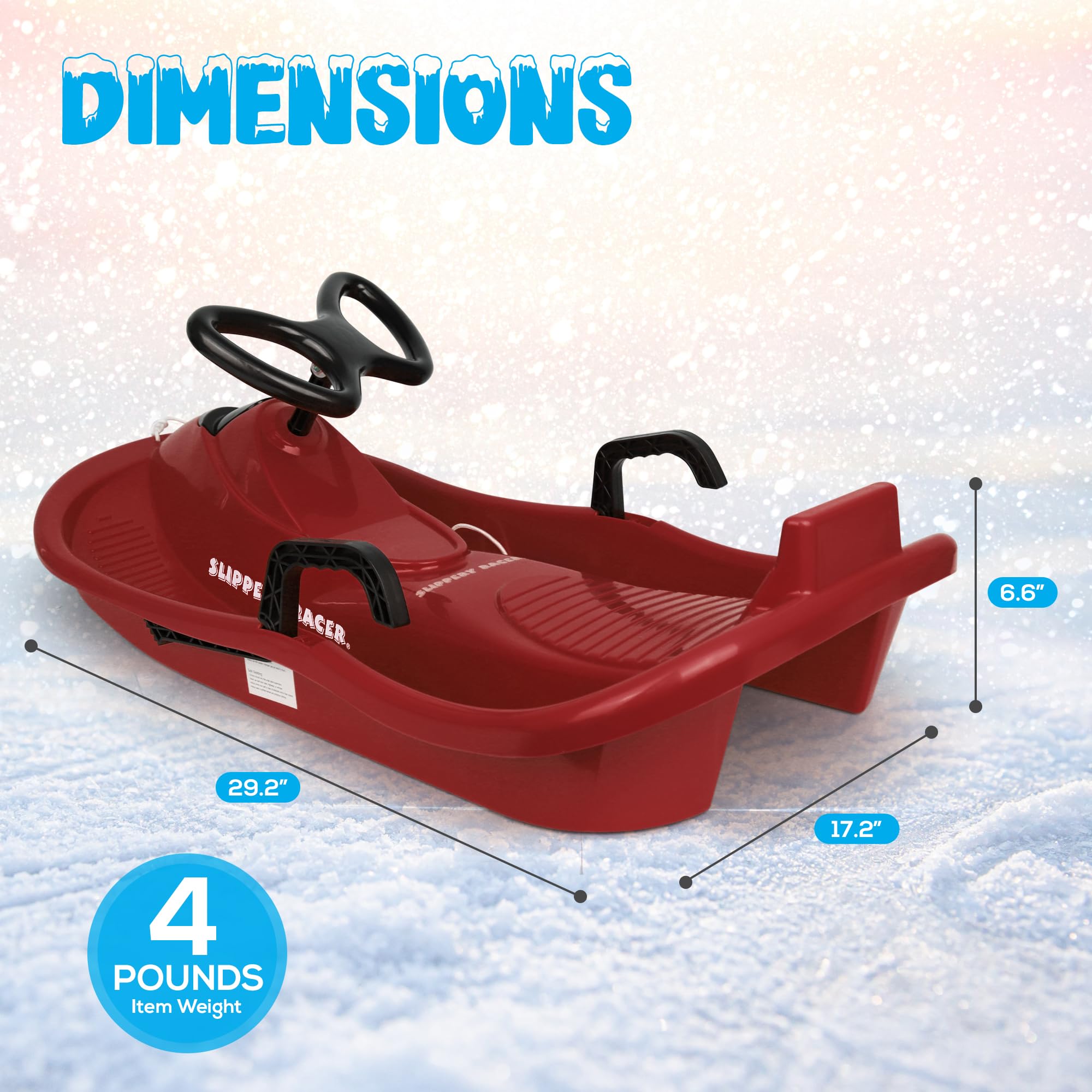 Slippery Racer Downhill Derby Flexible Kids Toddler Plastic Toboggan Steerable Plastic Snow Sled With Built-In Brakes And Steeri