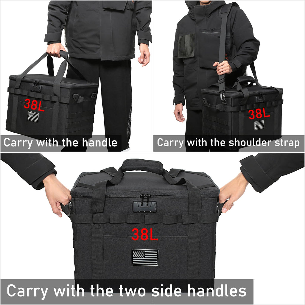 Lemubeane Tactical Camping Storage Bag - 57L Utility Tote Bag Organizer With Combination Lock And Shoulder Straps (Black, 57L)