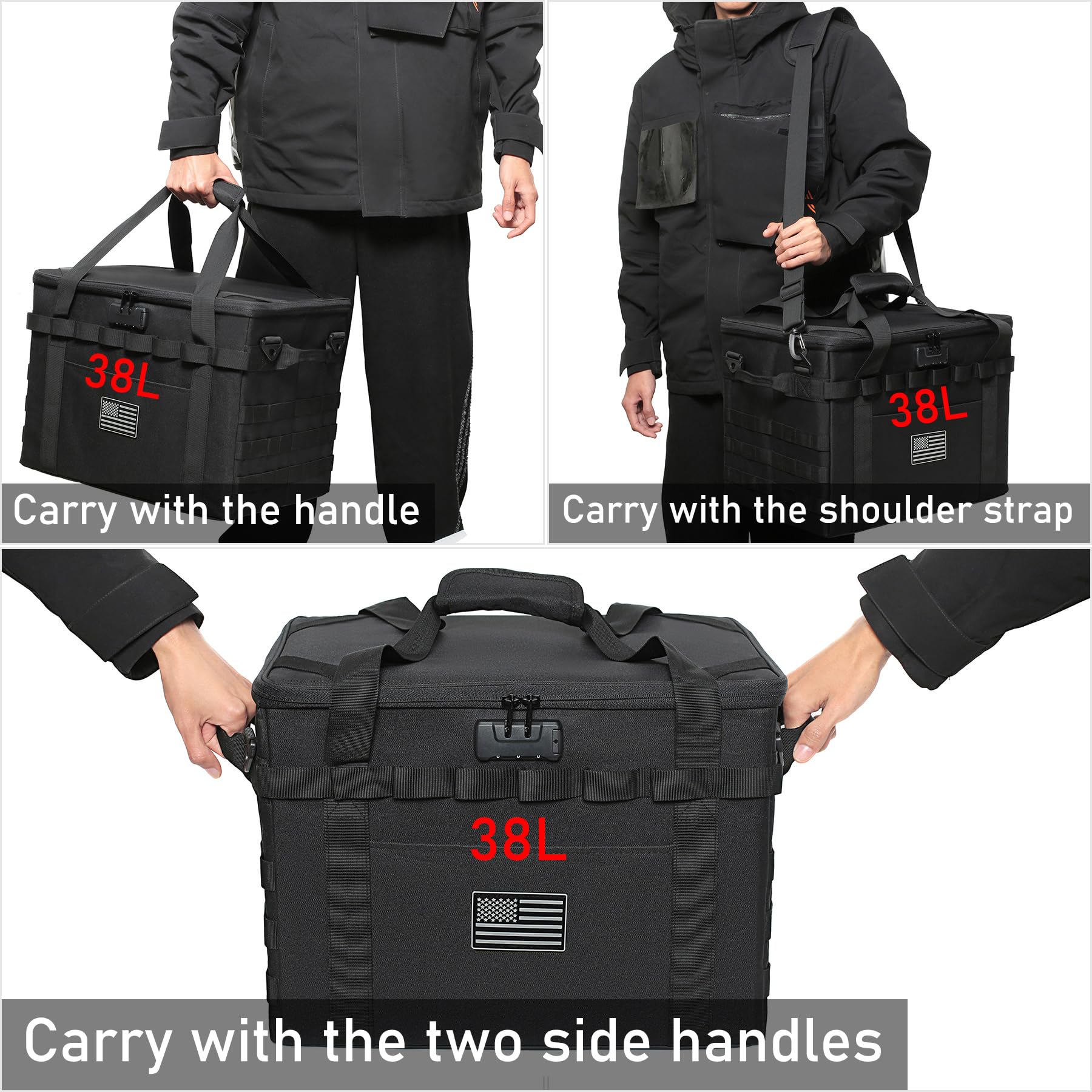 Lemubeane Tactical Camping Storage Bag - 57L Utility Tote Bag Organizer With Combination Lock And Shoulder Straps (Black, 57L)