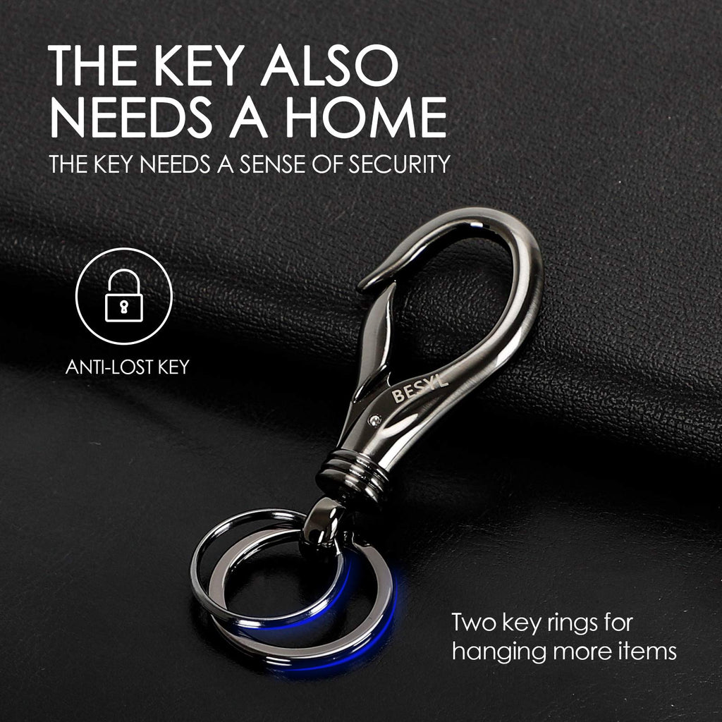 Besyl Black Commerce Keychain With 2 Key Rings, Office And School Heavy Duty Car Key Chain For Men And Women