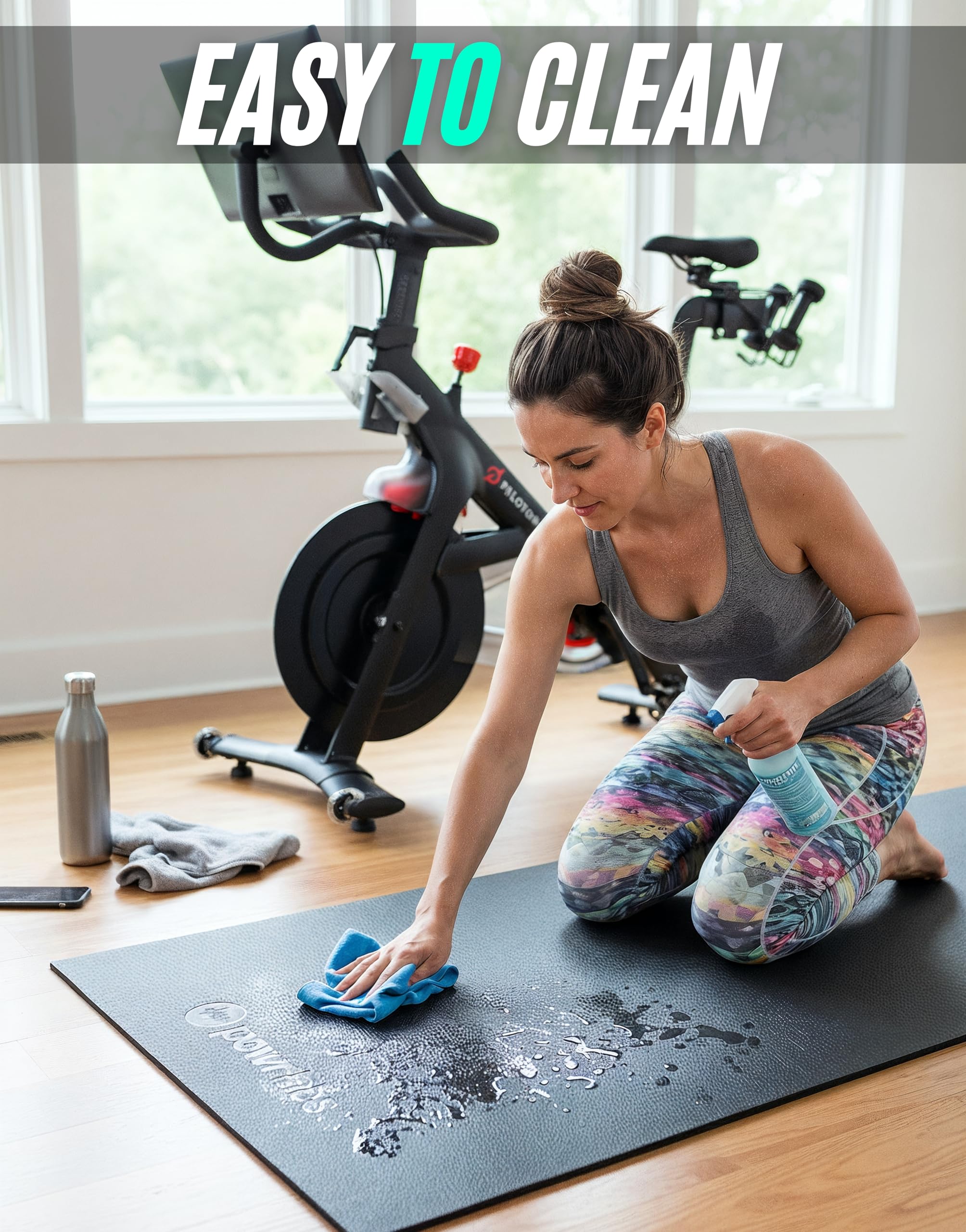 Powr Labs Bike Mat Compatible With Peloton, Treadmill, Exercise Equipment, Elliptical, Walking Pad, Indoor Bike Trainers, Home G