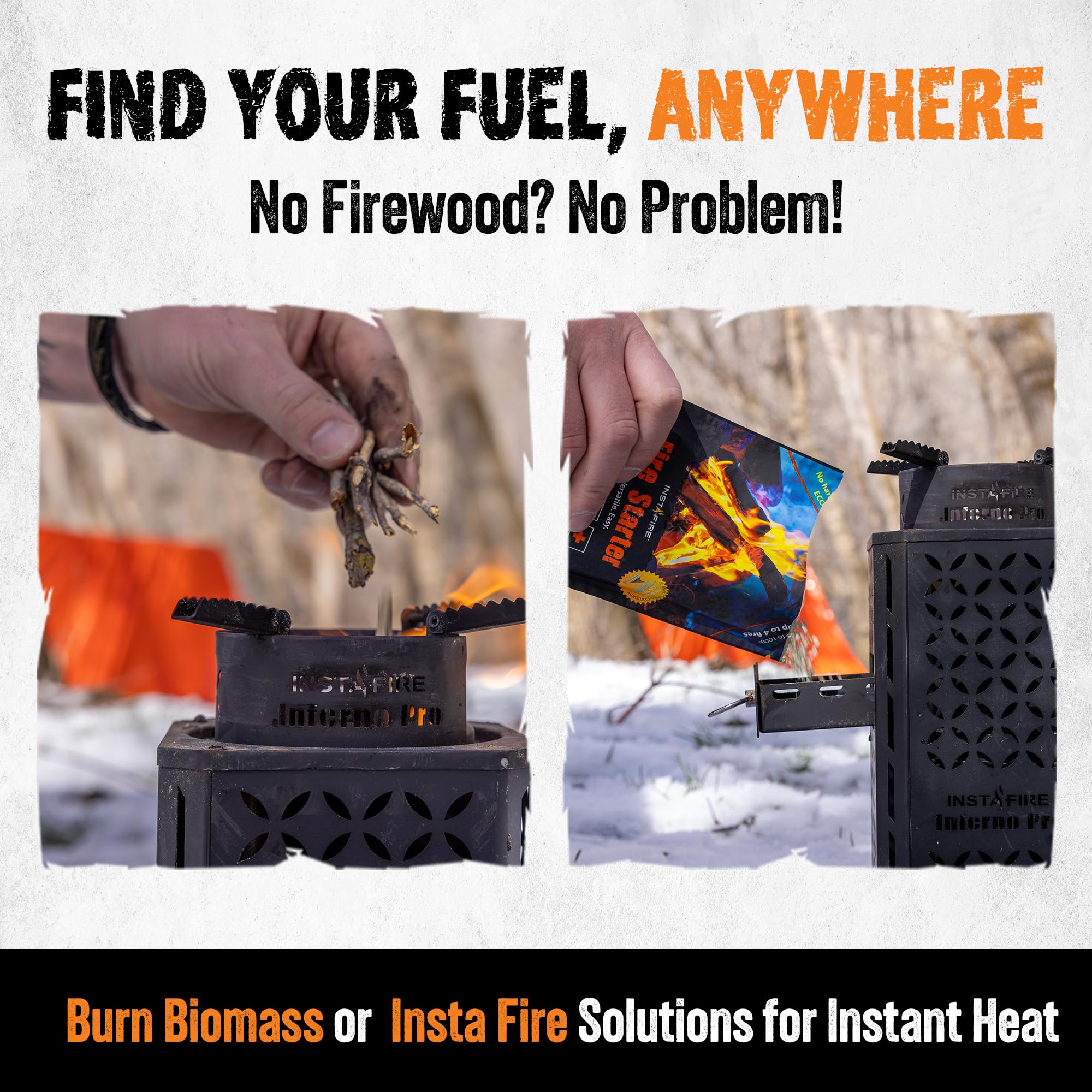 Inferno Pro Stove Outdoor/Indoor (Use Biomass, Fire Starter, Canned Heat) - Compact, Camping, Off-Grid, Emergency - By Instafire
