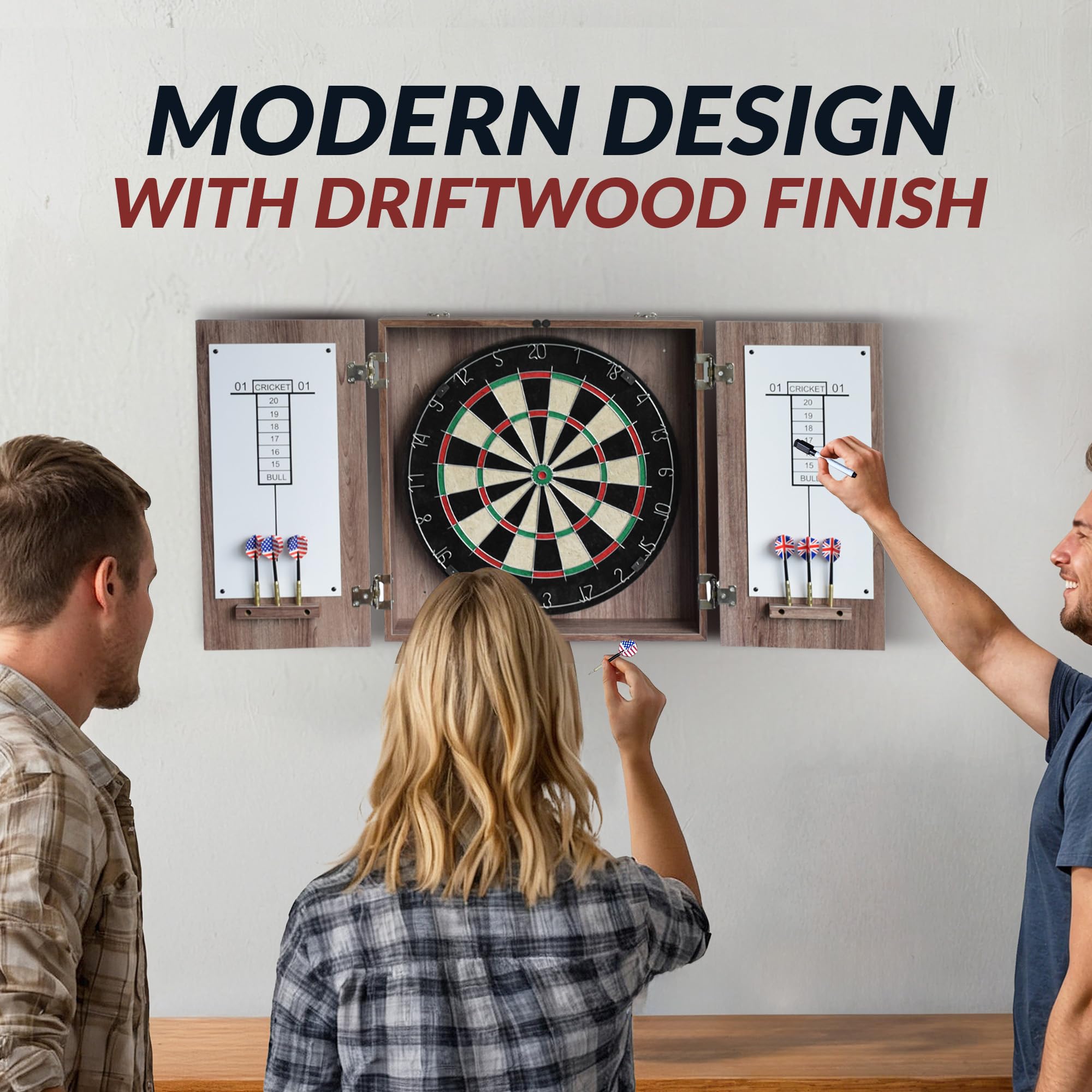 Hathaway Winchester Dartboard & Cabinet Set, Driftwood