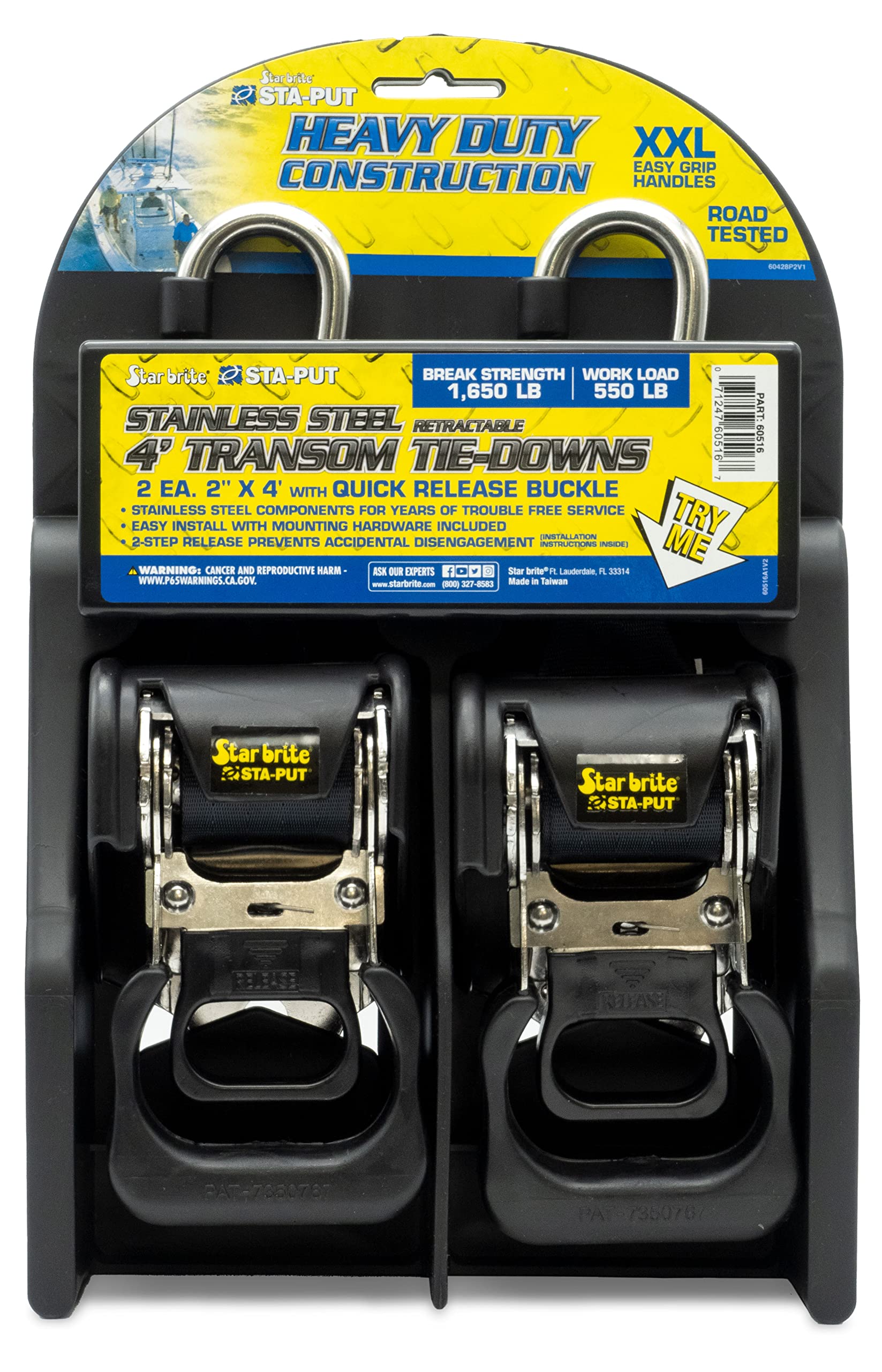 STAR BRITE Heavy Duty Retractable SS Tie-Down with Quick Release Buckle (060516)