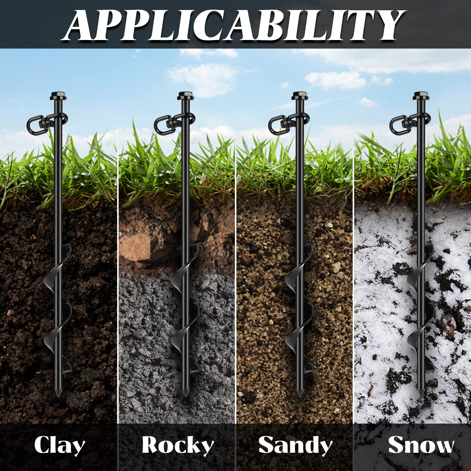 Faurimmer 12 Pack Ground Anchor Heavy Duty Earth Anchors With T Handle Hex Wrench & Power Nut Driver, Metal Stakes Ground Anchor
