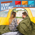 Mereza Double Sleeping Bag For Adults Mens With Pillow, Xl Queen Size For All Season Camping Hiking Backpacking 2/Two Person Sle