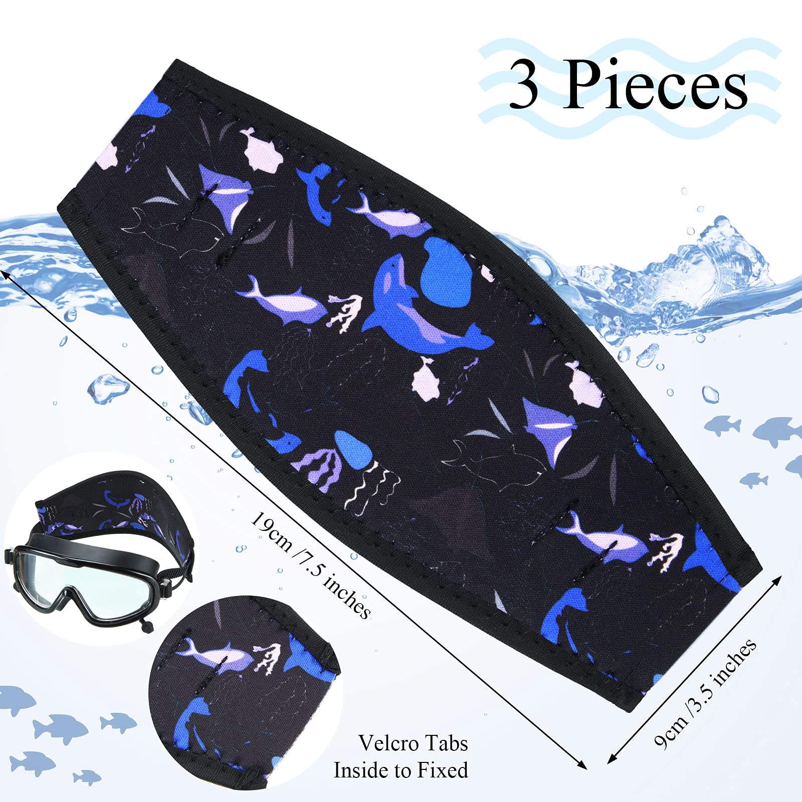 Skylety 3 Pieces Neoprene Mask Straps Cover Diving Mask Straps Neoprene Mask Dive Hair Protector Wrap For Dive And Snorkel Water