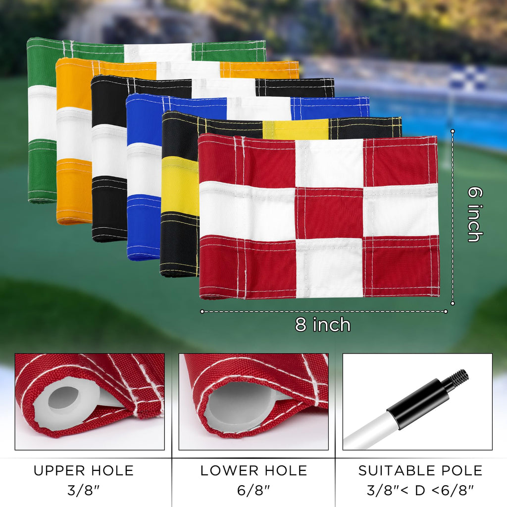Kingtop Checkered Golf Flag 8X6 Inch - Mixed Color, 420D Nylon, Tube Inserted - Mini Practice Putting Green Flags For Yard, 6-Pa
