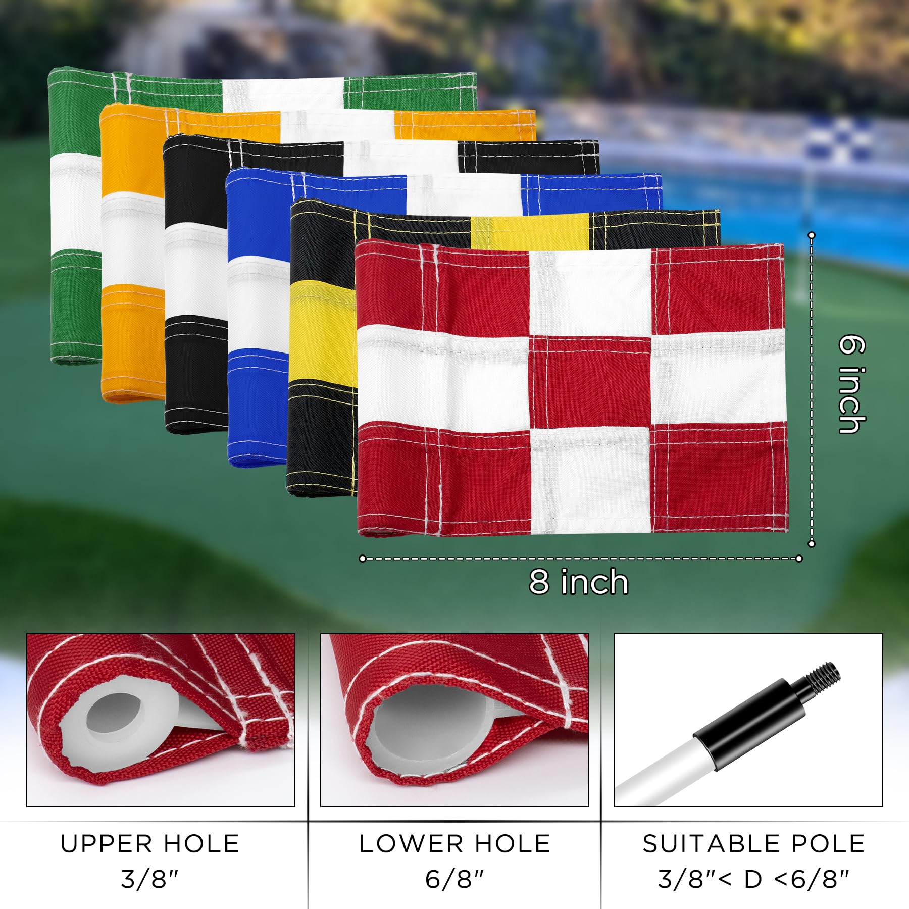 Kingtop Checkered Golf Flag 8X6 Inch - Mixed Color, 420D Nylon, Tube Inserted - Mini Practice Putting Green Flags For Yard, 6-Pa