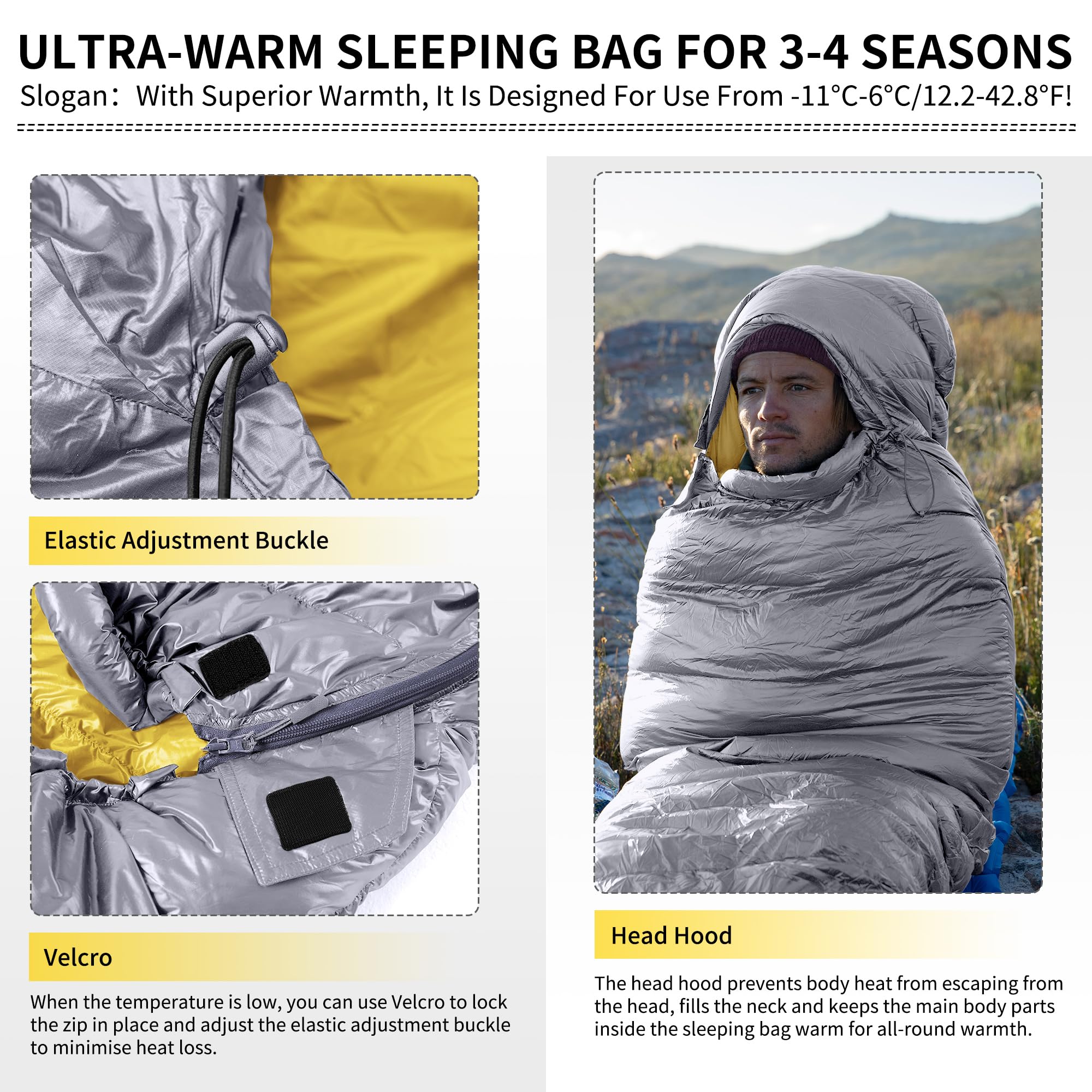 Naturehike Ultralight Duck Down Cold Weather Sleeping Bag, 650Fp Compact Sleeping Bag 3-4 Season For Adults & Kids, Waterproof -