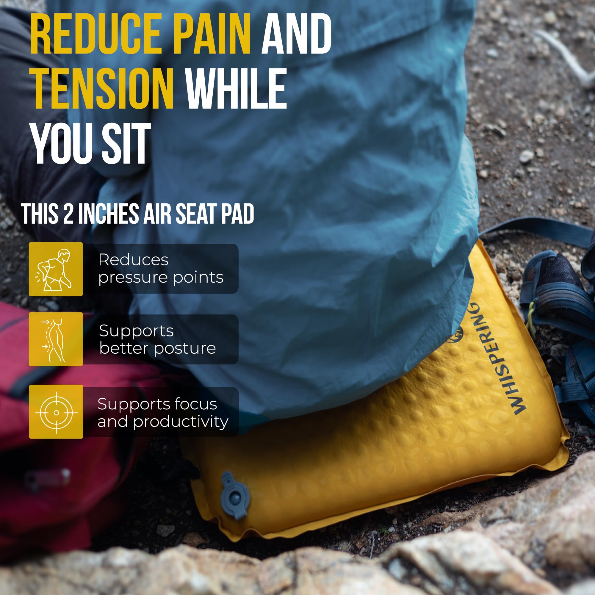 Whispering Winds Inflatable Seat Cushion For Air Travel, Stadium, Hiking, Airplane - Lightweight, Leakproof Self-Inflating Seat
