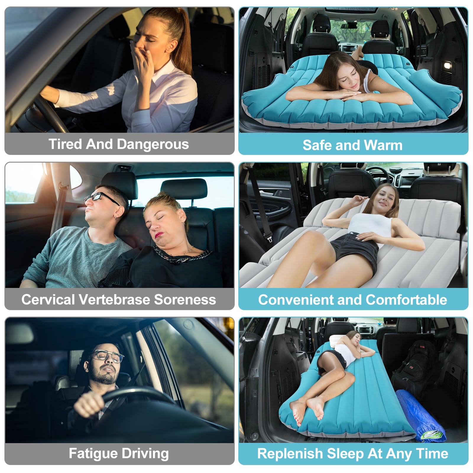 Kmz Suv Air Mattress Double-Sided Car Mattress Camping Bed Inflatable Bed With Electric Pump For Suv Trunk And Rear Seat - Gray