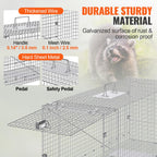 Vevor Live Animal Cage Trap, 50'' X 20'' X 26'' Humane Cat Trap Galvanized Iron, Folding Animal Trap With Handle For Stray Dogs,