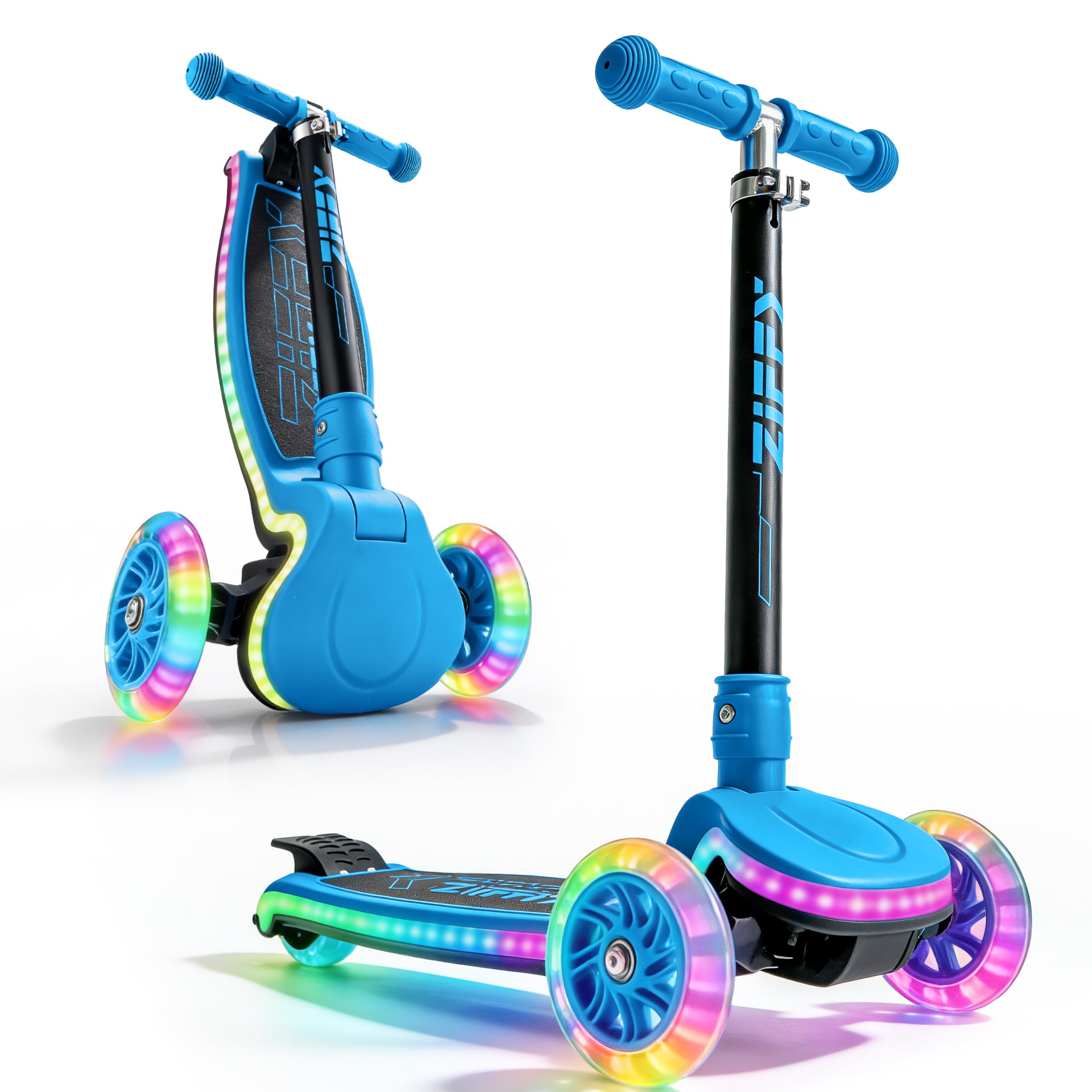 ZIFFY Kids Scooter for Boys & Girls Features LED Light-Up Wheels, 4 Adjustable Height Handlebars, and Lean-to-Steer Design with