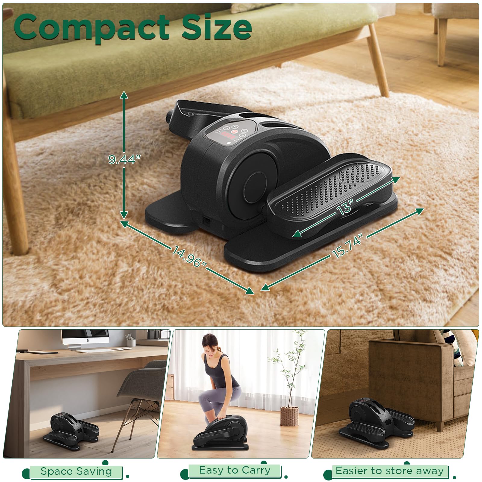 Under Desk Elliptical, Electric Seated Pedal Exerciser Quiet Compact Mini Elliptical Trainer With Display Monitor And Remote Con