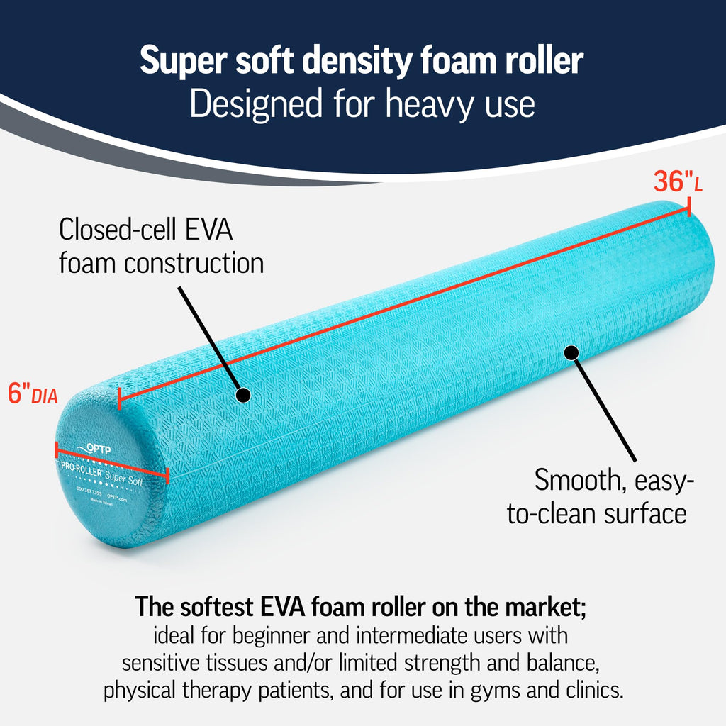 Pro-Roller Super Soft - Optp Foam Roller 36 Inch X 6 Inch - Super Soft Density - Light Blue Low Density Foam Roller For Physical