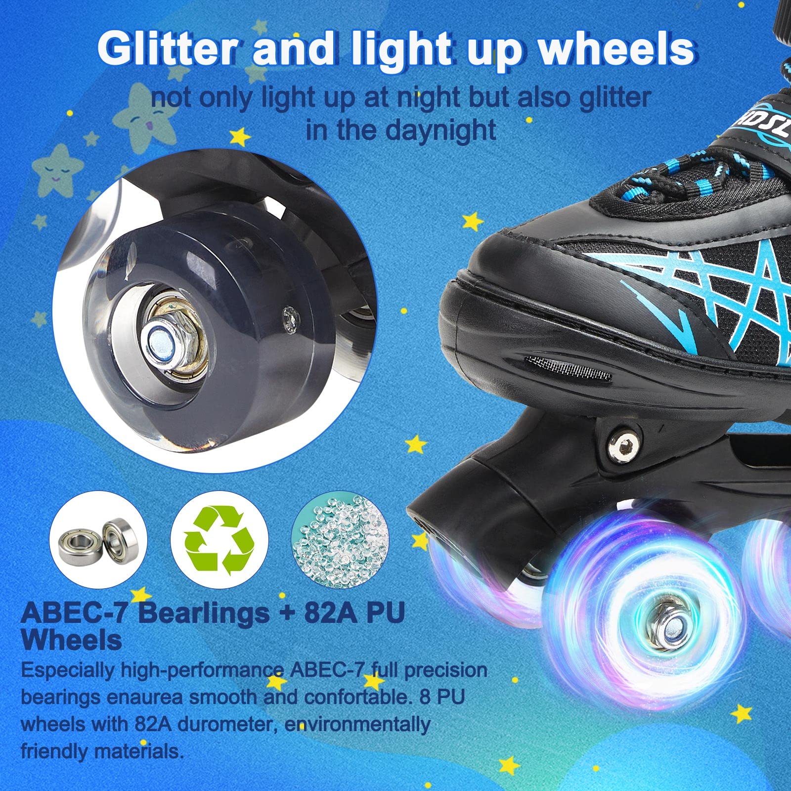 Shdsl Boys Roller Skates For Kids 4 Size Adjustable Roller Skates, All 8 Light Up Wheels For Boy'S Girls Roller Skates Shine, Fu