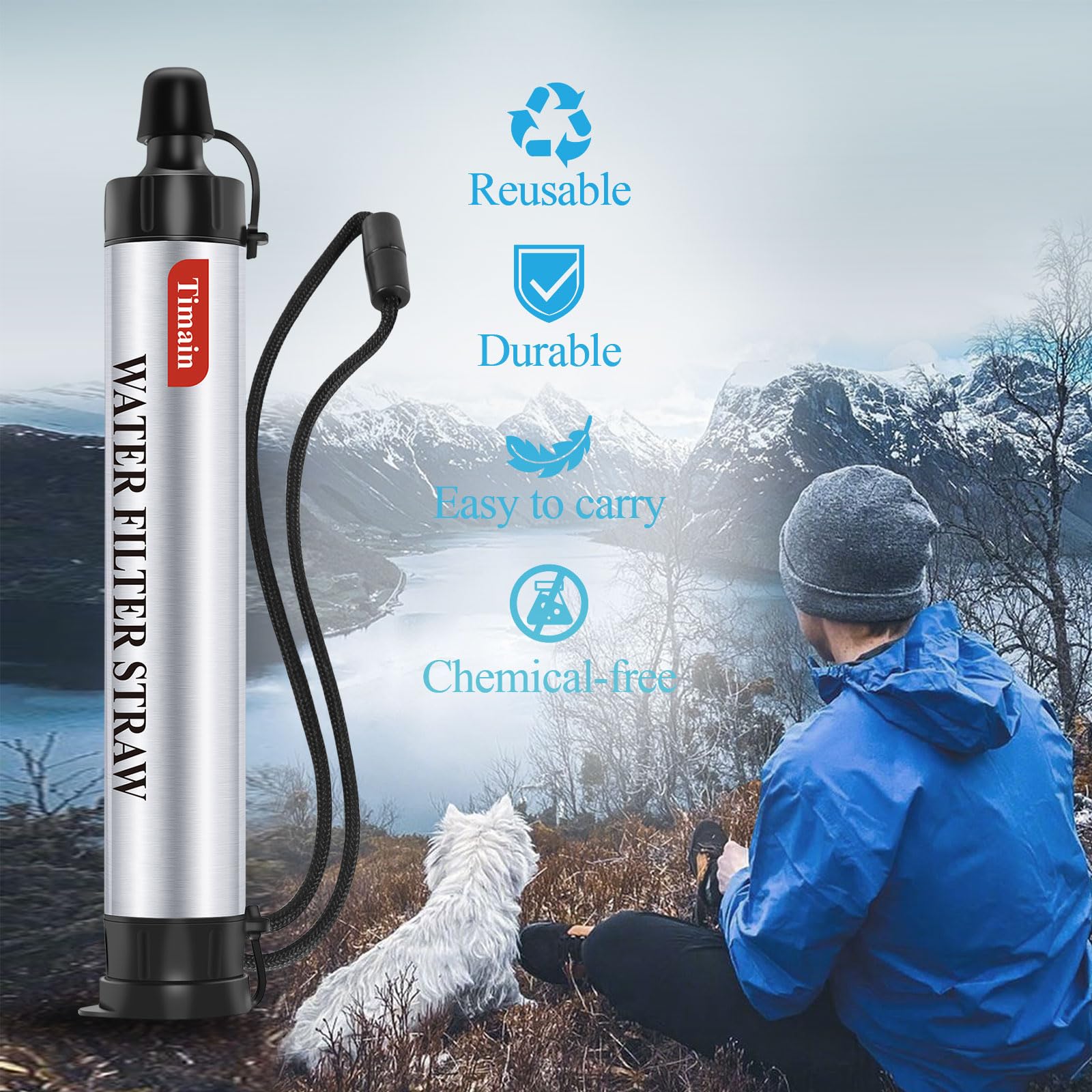 2 Pack Timain 4-Stage Filtration,High Flow Rate Water Filter Straw,Water Purifier Survival For Emergency Kits,Travel,Camping, Hi