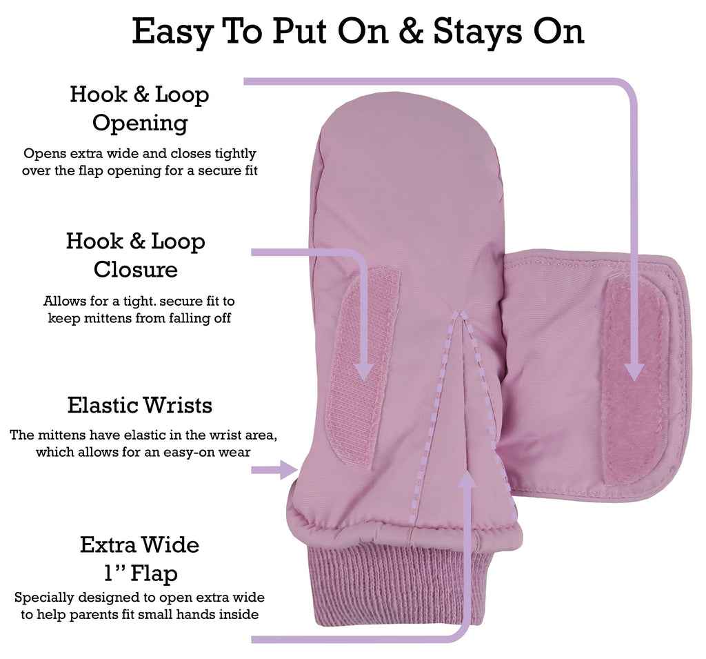 Nice Caps Kids Toddler Girls Waterproof Mittens - Thinsulate Wrap Snow Gloves Baby (Pink, 1-2 Years)