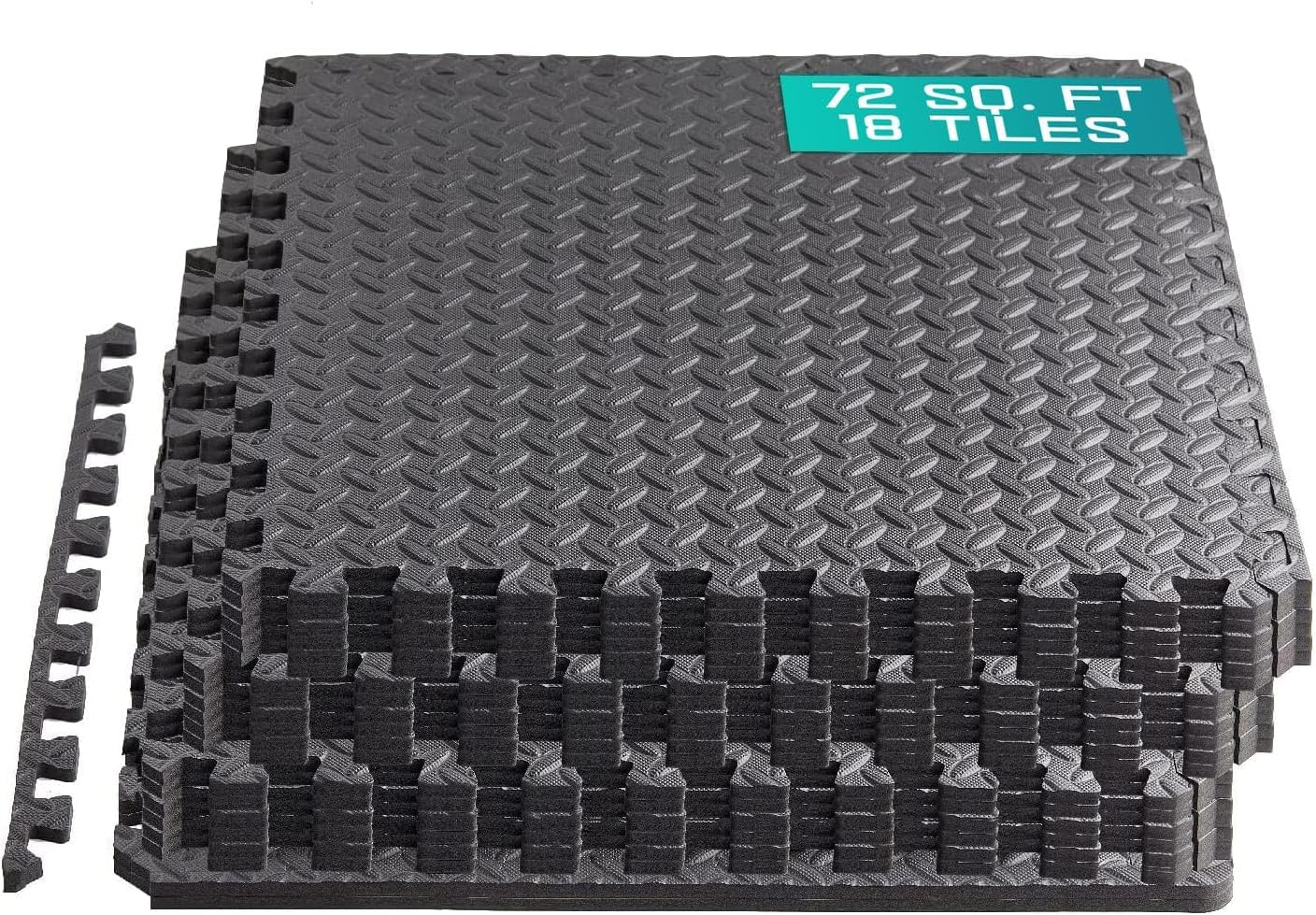 Yes4All Interlocking EVA Foam Exercise Mats - Floor Tiles for Gym Equipment, 72 Sqft Coverage, Black, 18 Pcs