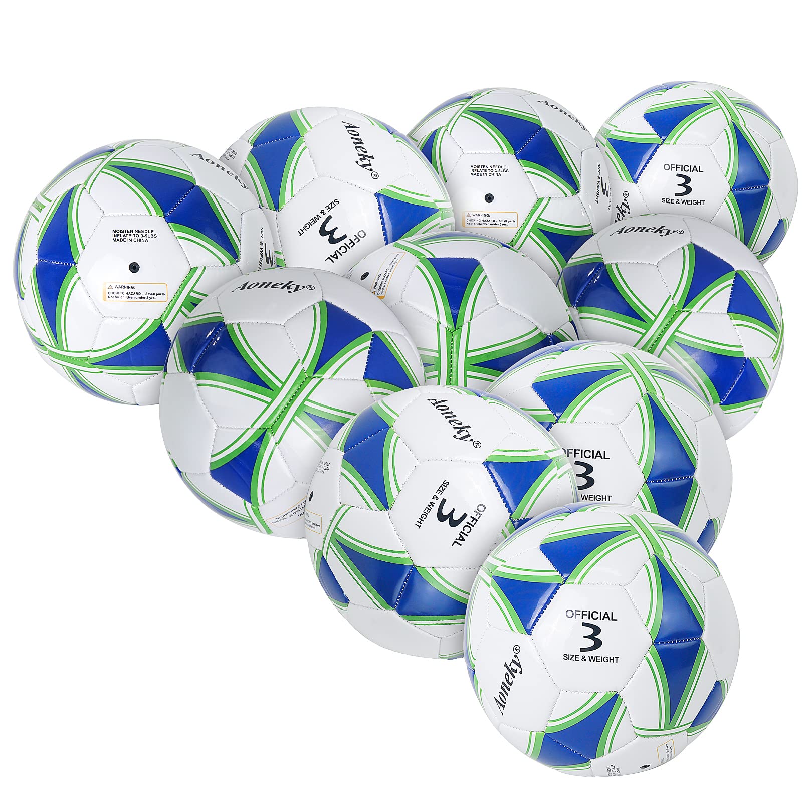 Aoneky Kids Soccer Ball - Eco-Friendly 2.5Mm Pvc Leather, Durable Machine-Stitched Design, Ball Pump Included (Size 3-10 Deflate