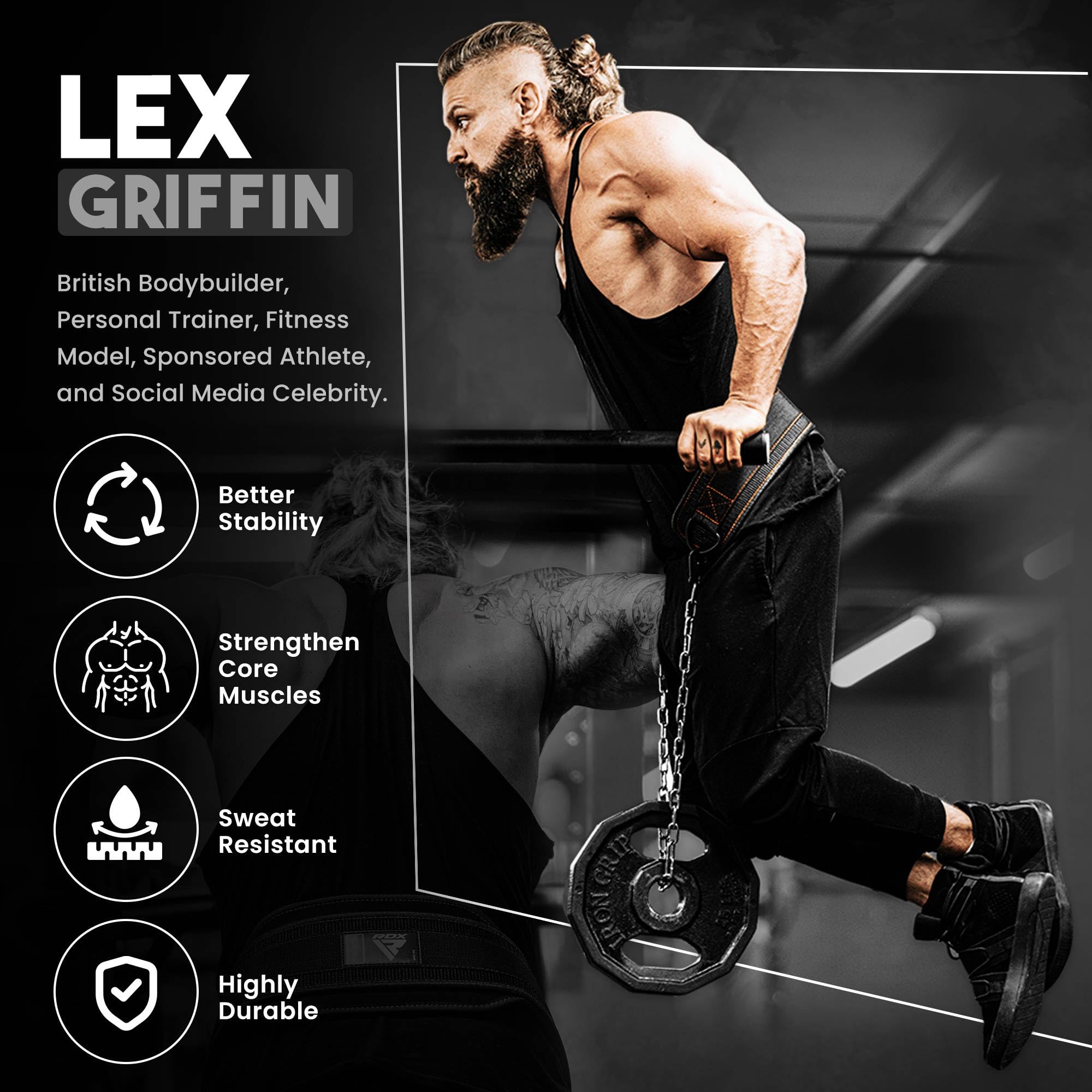 Rdx Dip Belt For Weight Lifting, Heavy Duty 36 Inch Adjustable Steel Chain, Dipping Belt Chin Pull Ups Gym Training Bodybuilding