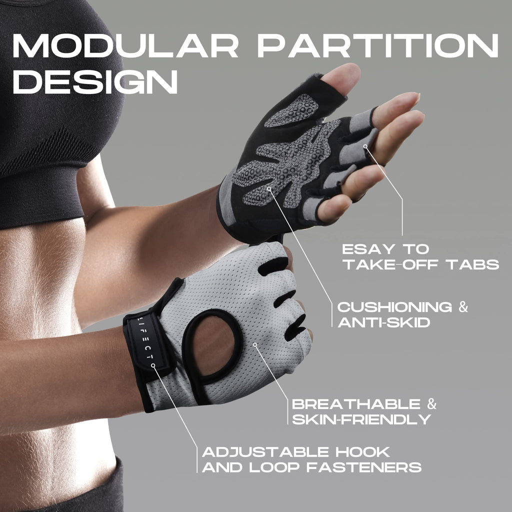 Lifect Essential Breathable Workout Gloves, Weight Lifting Fingerless Gym Exercise Gloves With Curved Open Back, For Powerliftin