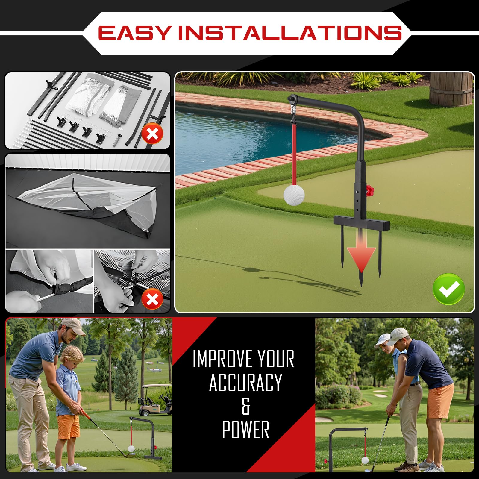 Kidzies Golf Swing Trainer Aid - Durable Iron Golf Practice Swing Groover & Hitting Training Aid - Golf Accessories For Any Leve