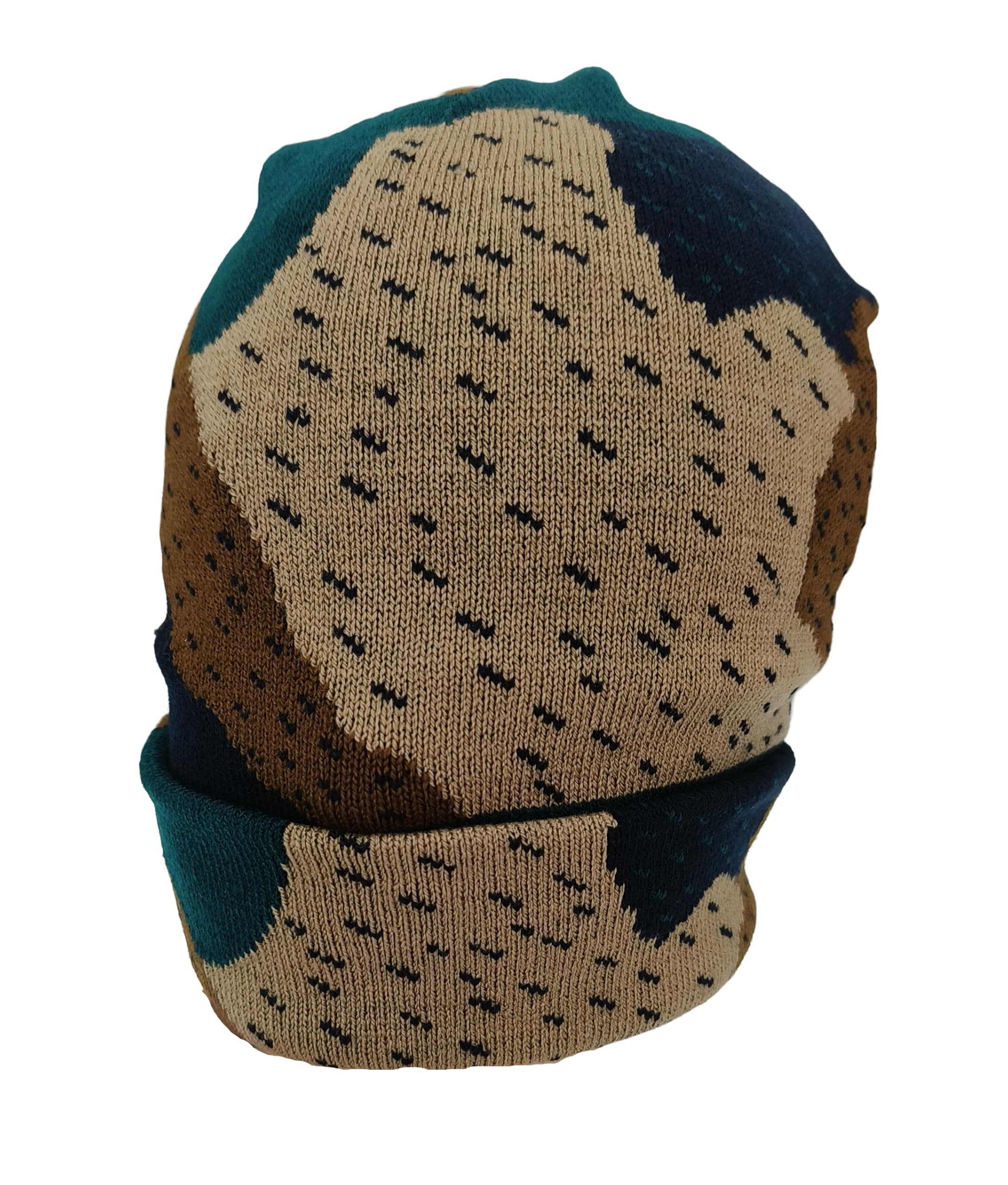 Graceway Unisex Acro Wool Knitted Beanie Cap With Camo Pattern, Winter Warm Beanie (In, Alpha, Free Size, Beige)
