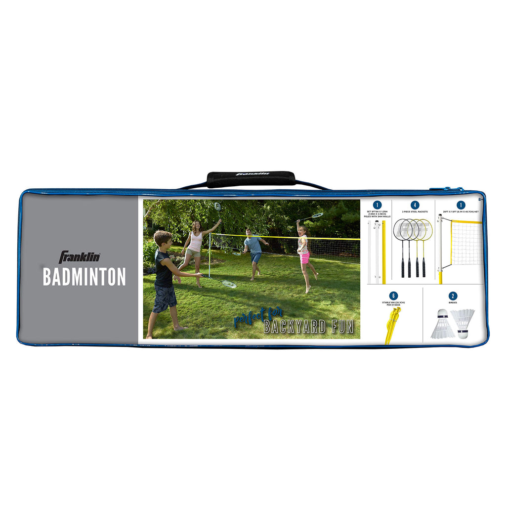 Franklin Sports Badminton Set - Backyard + Beach Badminton Net Set - Rackets And Birdies Included - Portable 4 Player Badminton