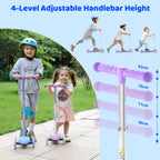 TONBUX Kids Scooter for Ages 3-8, Toddler Scooter with Light-Up Deck and Wheels, Adjustable 4-Level Height 3-Wheel Scooters for