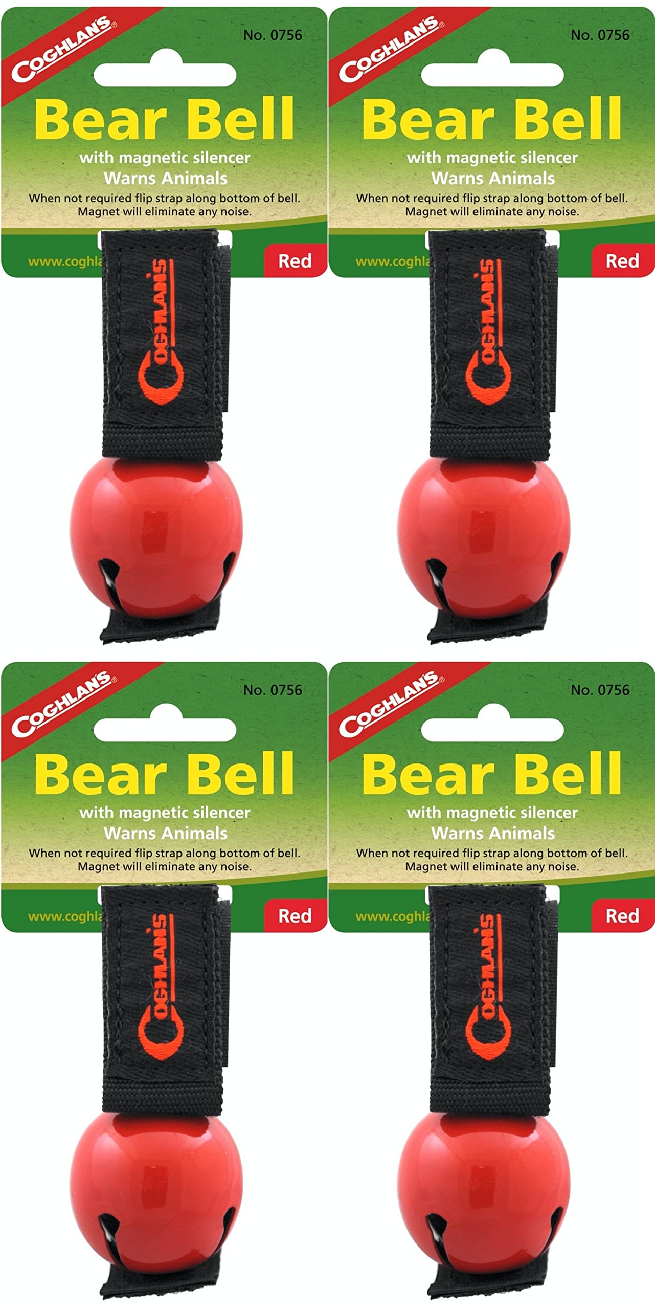Coghlan's Bear Bell with Magnetic Silencer - Red (4-Pack)