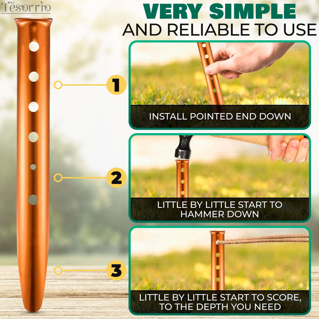 6Pcs Aluminum Tent Stakes Heavy Duty - 12.6 In Ground Stakes For Canopy Tent Camping Accessories Snow Tent Stakes For Outdoor Li