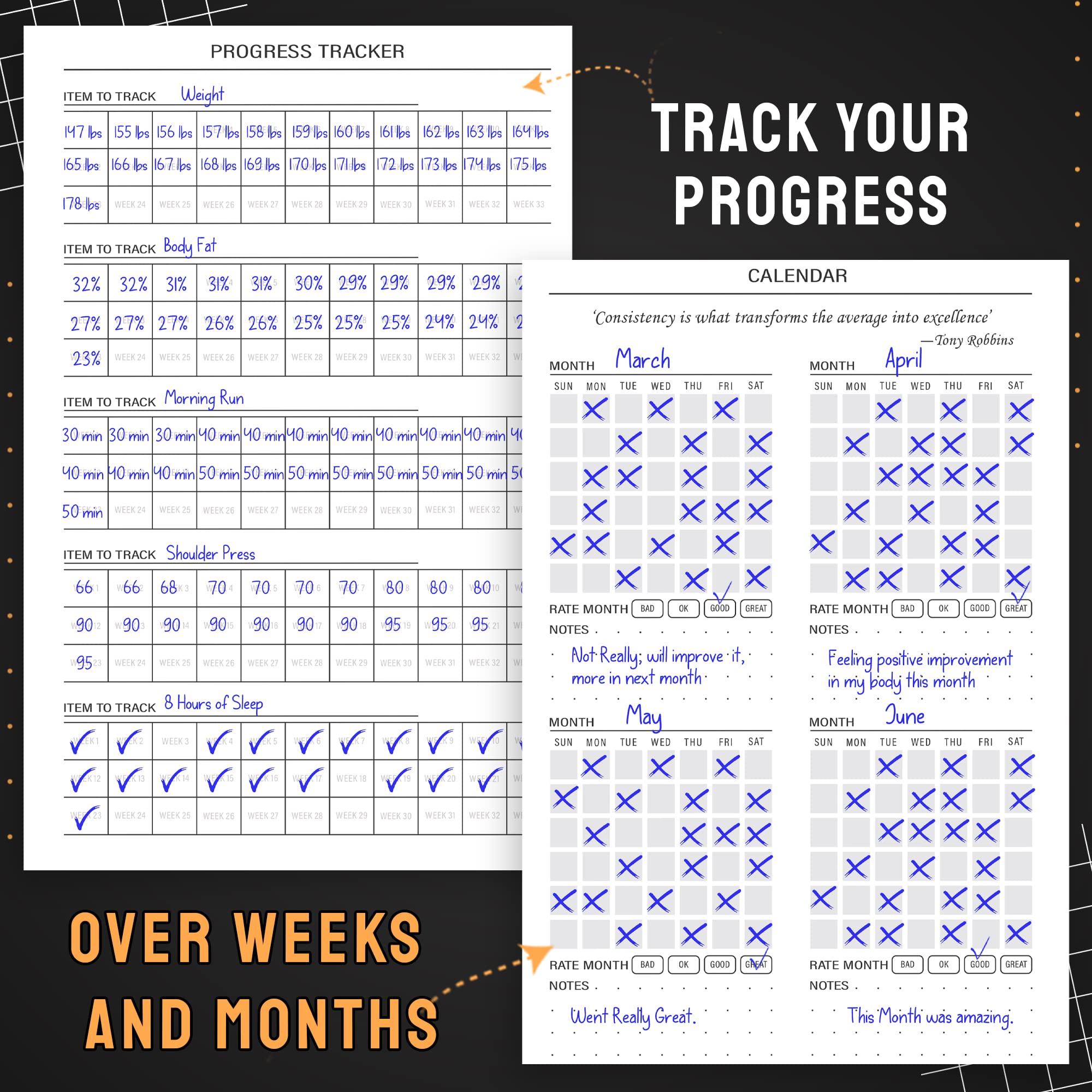 Hardcover Fitness Planner Workout Journal For Men & Women - A5 Sturdy Fitness Log Book To Track Gym & Home Workouts - Separately