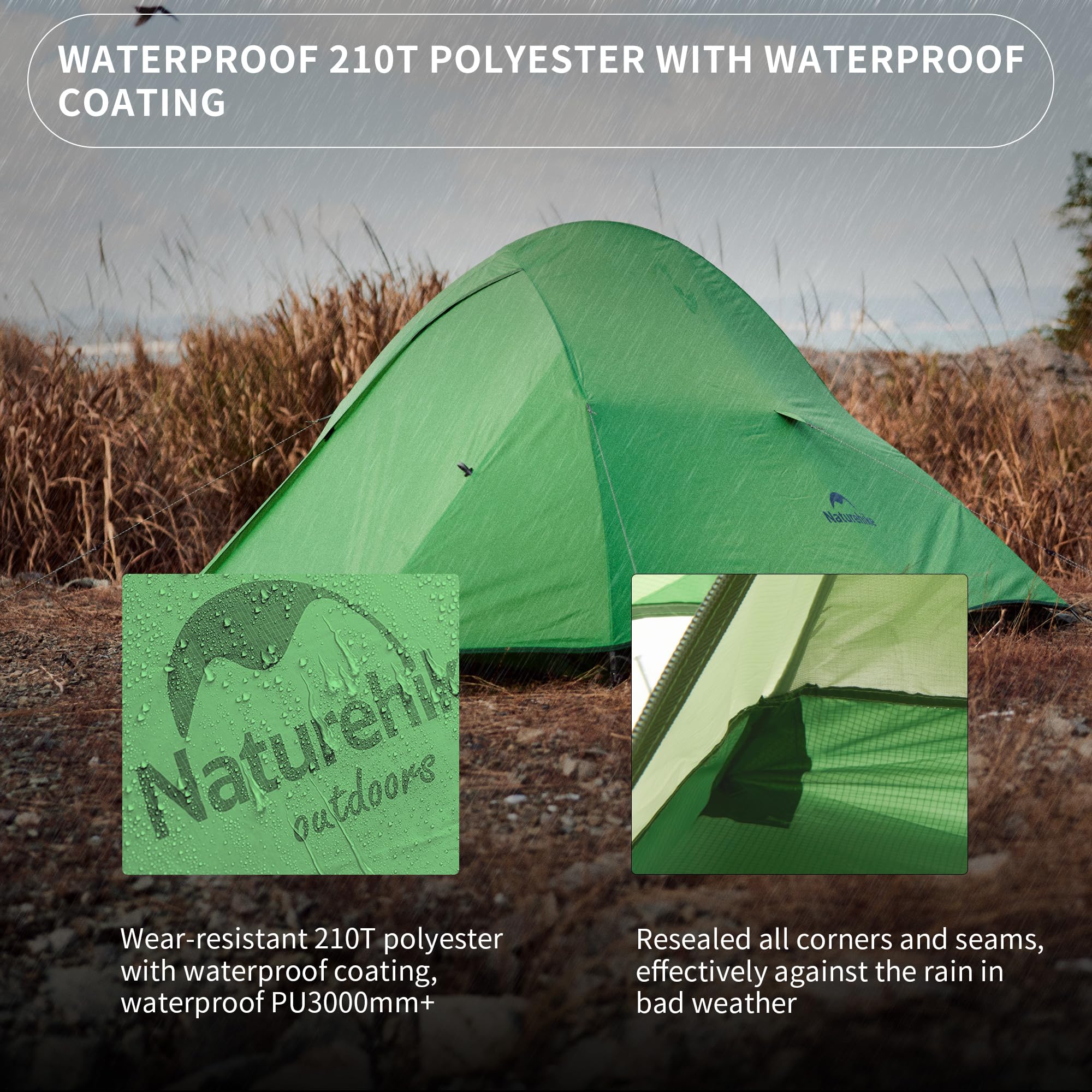 Naturehike Cloud Up Pro Backpacking Tent, Waterproof Lightweight 2 Person Tent For Camping, Double Layer Two Person Tent With Fo