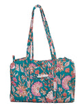 WomenS Hand Block Cotton Printed Quilted Small Duffle Bag, Lightweight Weekender Travel Bag, Duffel Tote With Shoulder Straps, 