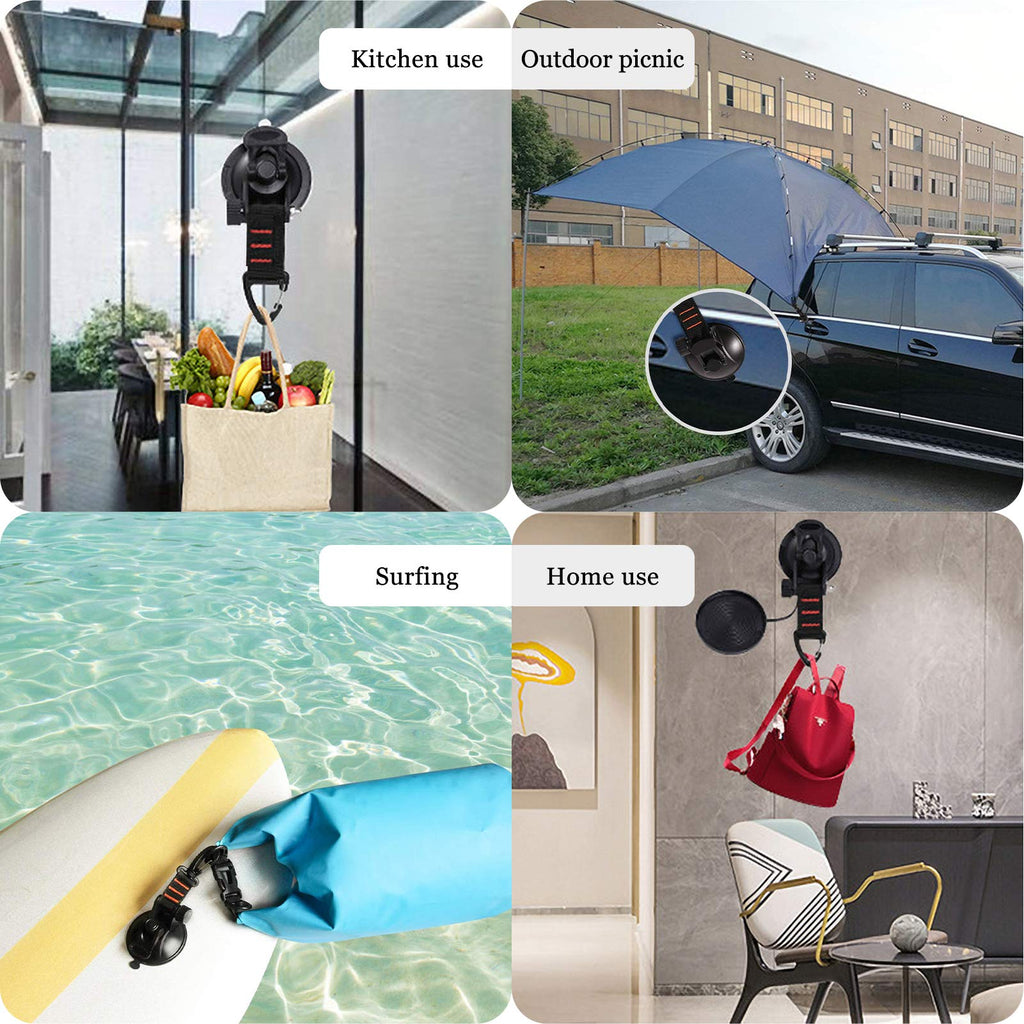 Conbola Heavy Duty Suction Cups With Hooks 4 Pieces Upgraded Car Camping Tie Down Suction Cup Camping Tarp Accessory With Securi