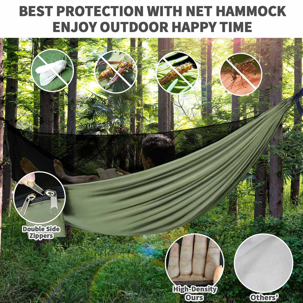 Gymolo Camping Hammock - Hammocks With Mosquito Net Tent And Rain Fly Tarp, Portable Single & Double Nylon Parachute Hammock Wit