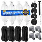 Five Oceans Boat Fenders Complete Set - Includes 4-Pack 4.5 X 16-Inch, White - Boat Bumpers Clips, Dock Lines 3/8'' X 15' - 4 Ro