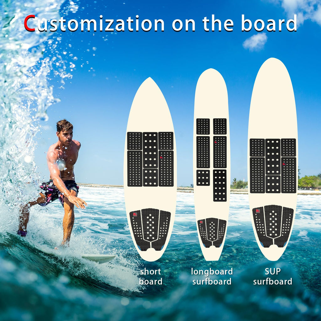 Abahub 9 Piece Eva Surfboard Deck Traction Pads With Kicker For Stomp Skimboards, Surf Boards, Funboard, Fish Board, Black