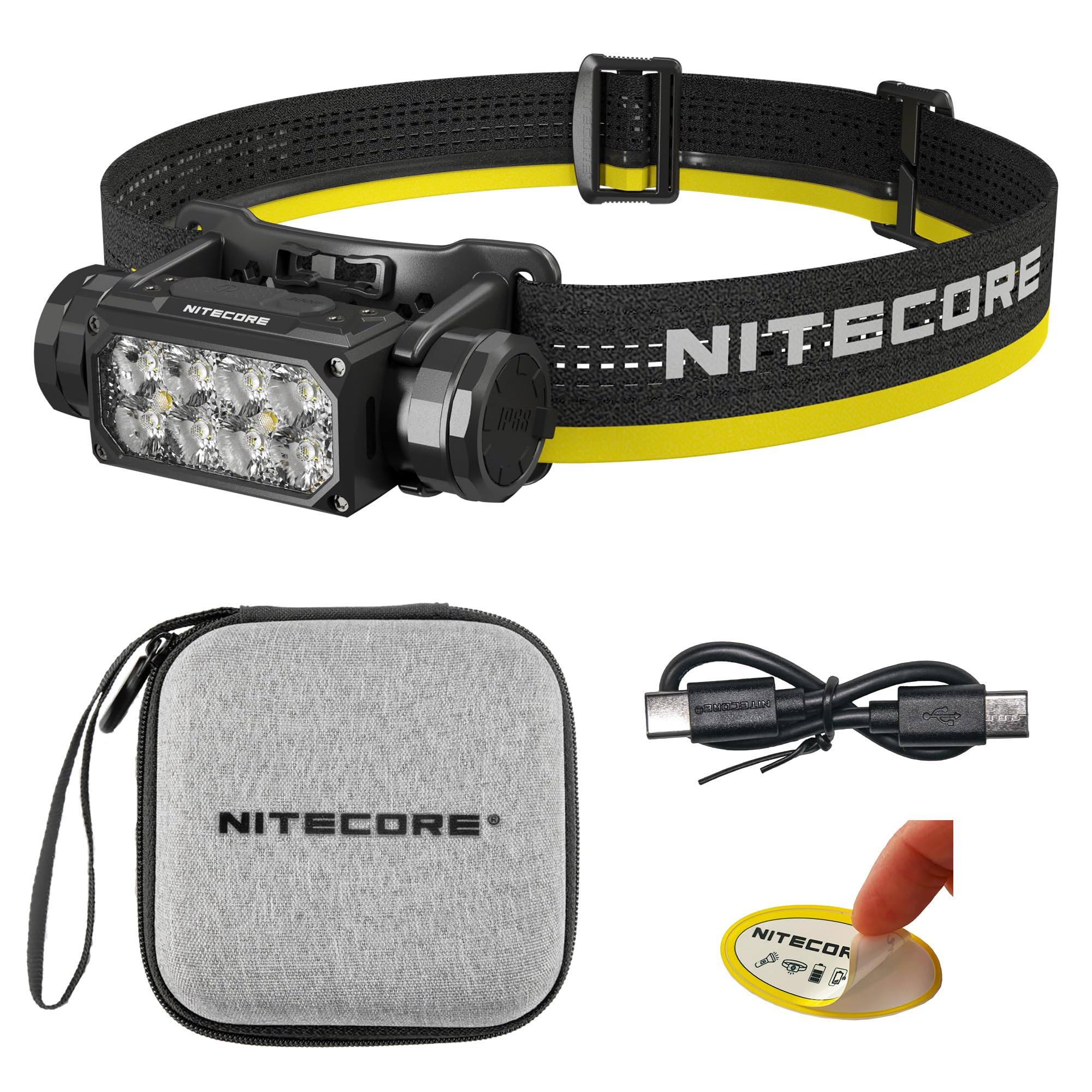 Nitecore HC65 UHE 2000 Lumen Heavy Duty Metal Headlamp, USB-C Rechargeable with White, Red, and Reading Lights Sticker for Campi