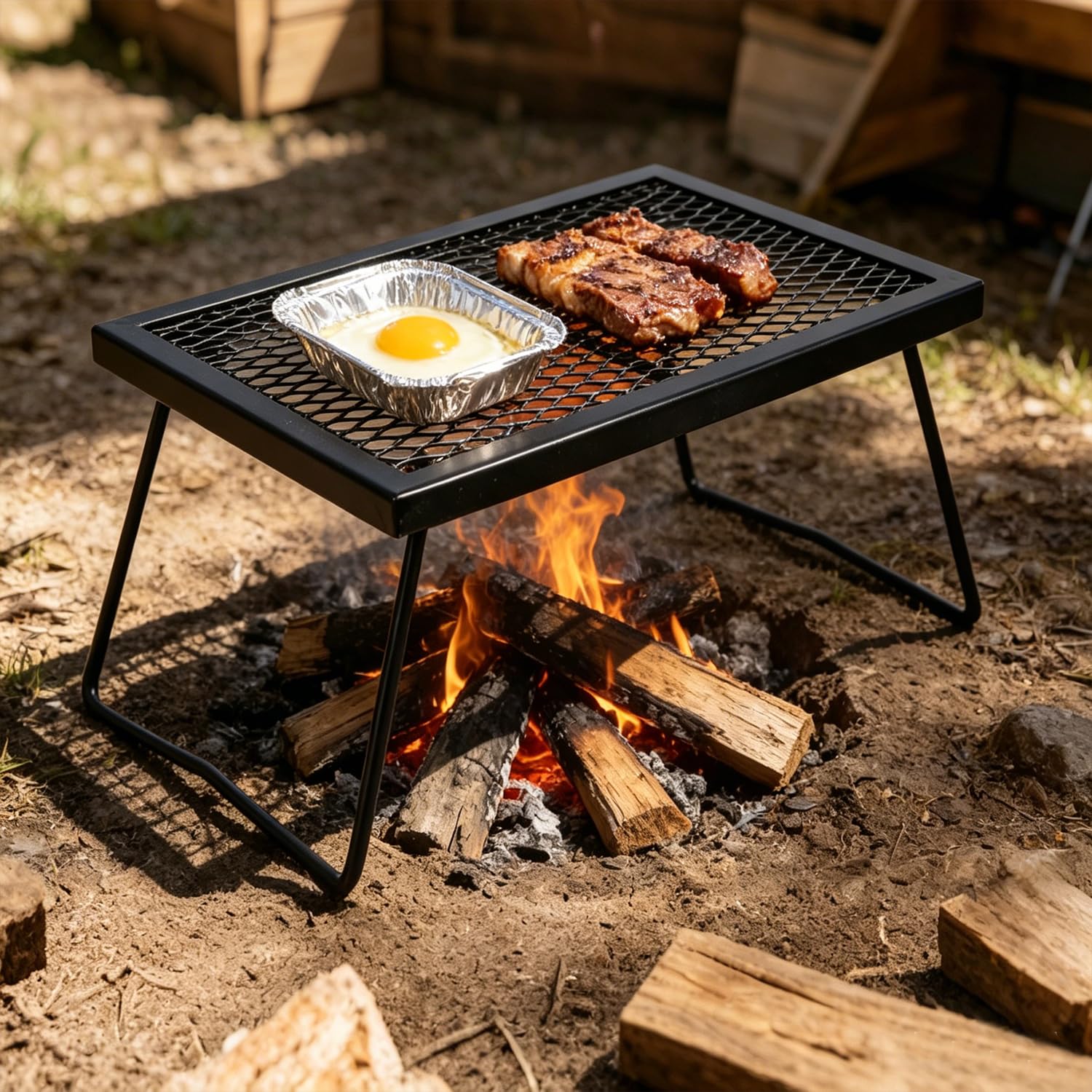 REDCAMP Folding Campfire Grill Grate, Portable Heavy Duty Steel Grate, Fire Pit Grill Grate for Outdoor Camping Cooking BBQ