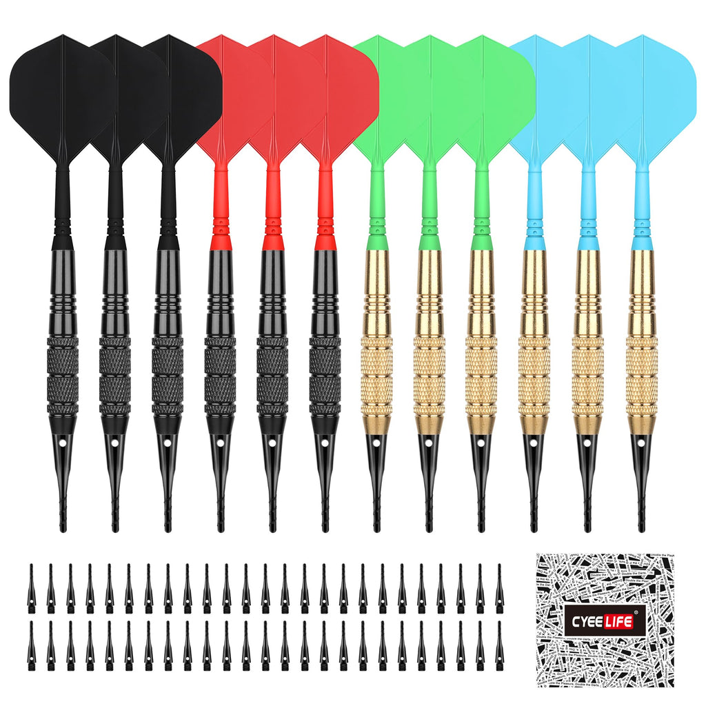 Cyeelife Darts Plastic Tip,Soft Tip Darts Set,12 Pcs 18 Gram With 50 Extra Dart Tips For Electronic Dartboard